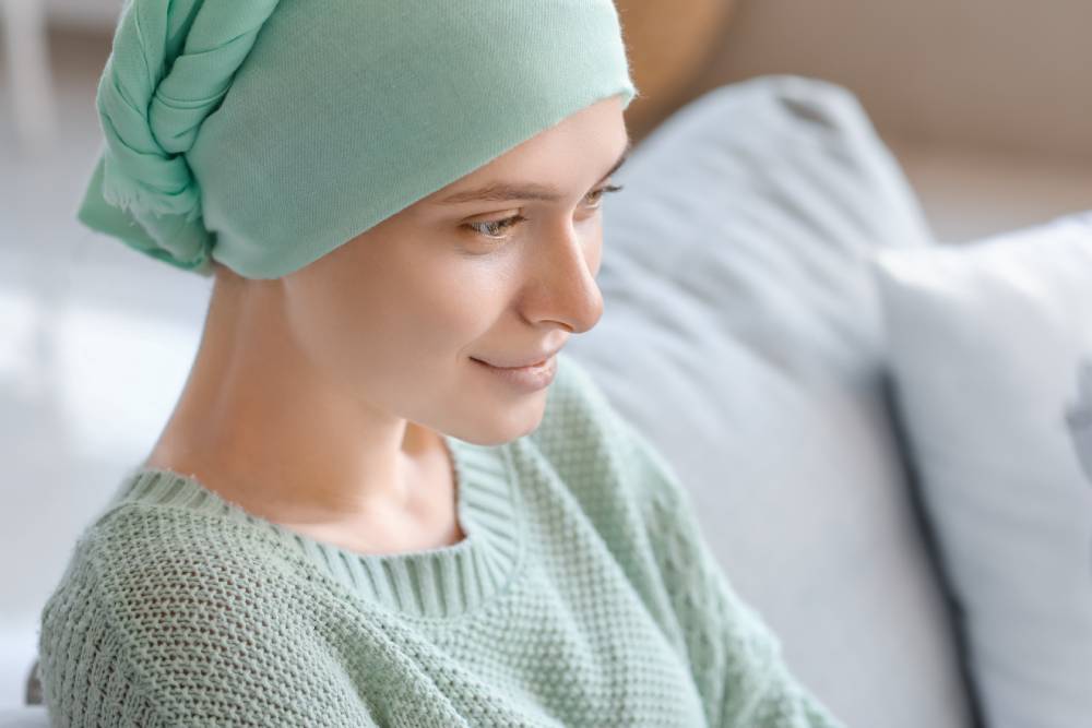 Cancer patient with head scarf