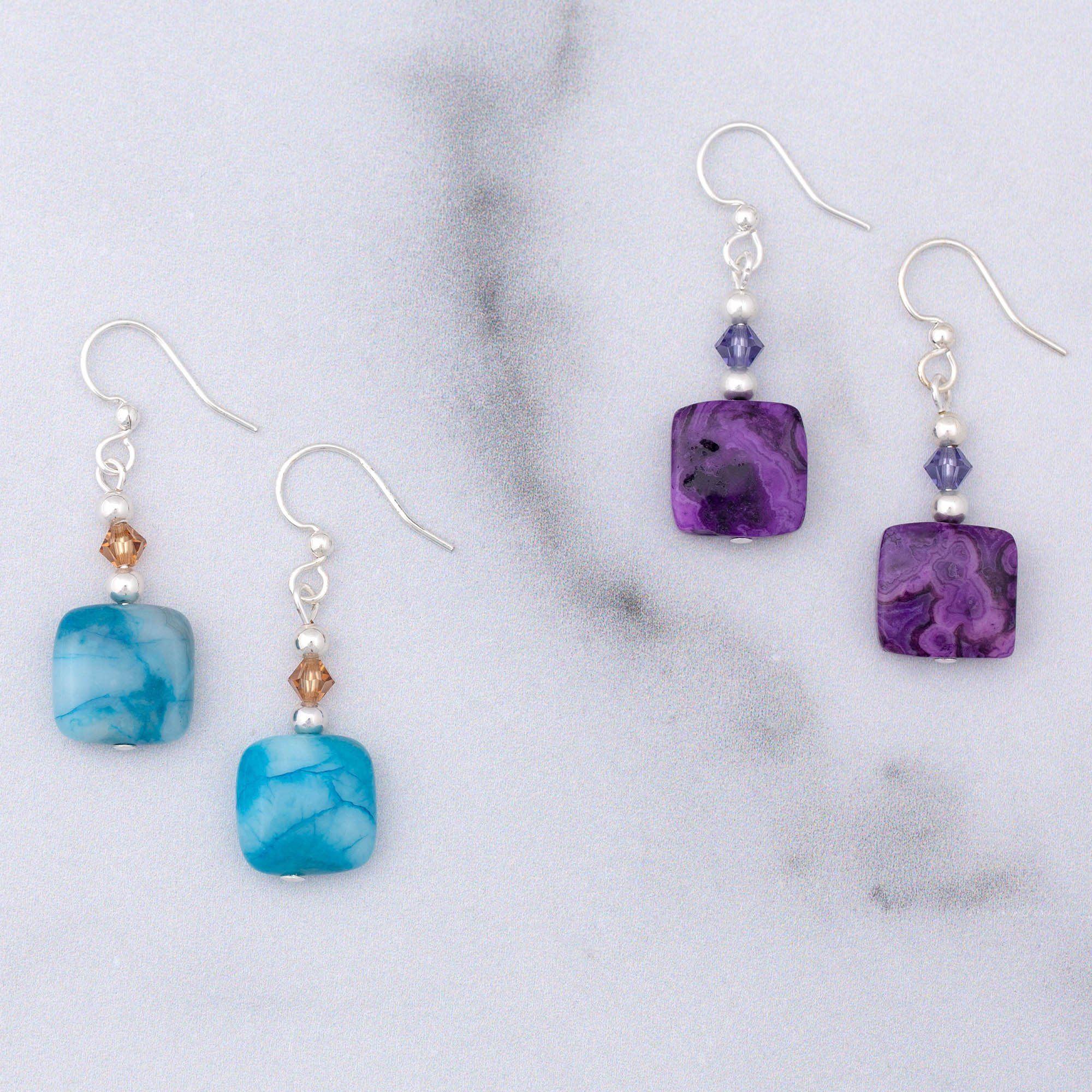 Crazy Lace Agate Earrings - Blue