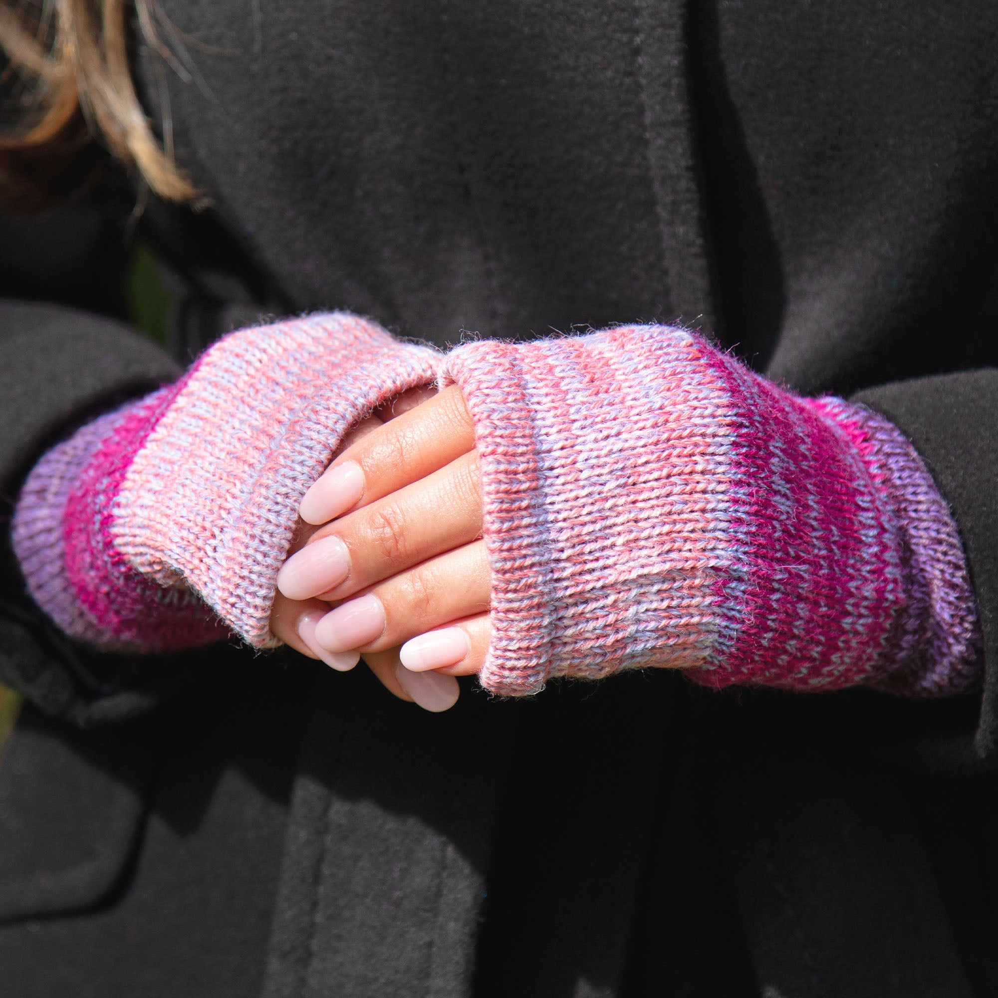 Handmade 100% Alpaca Fingerless Mittens - Pink