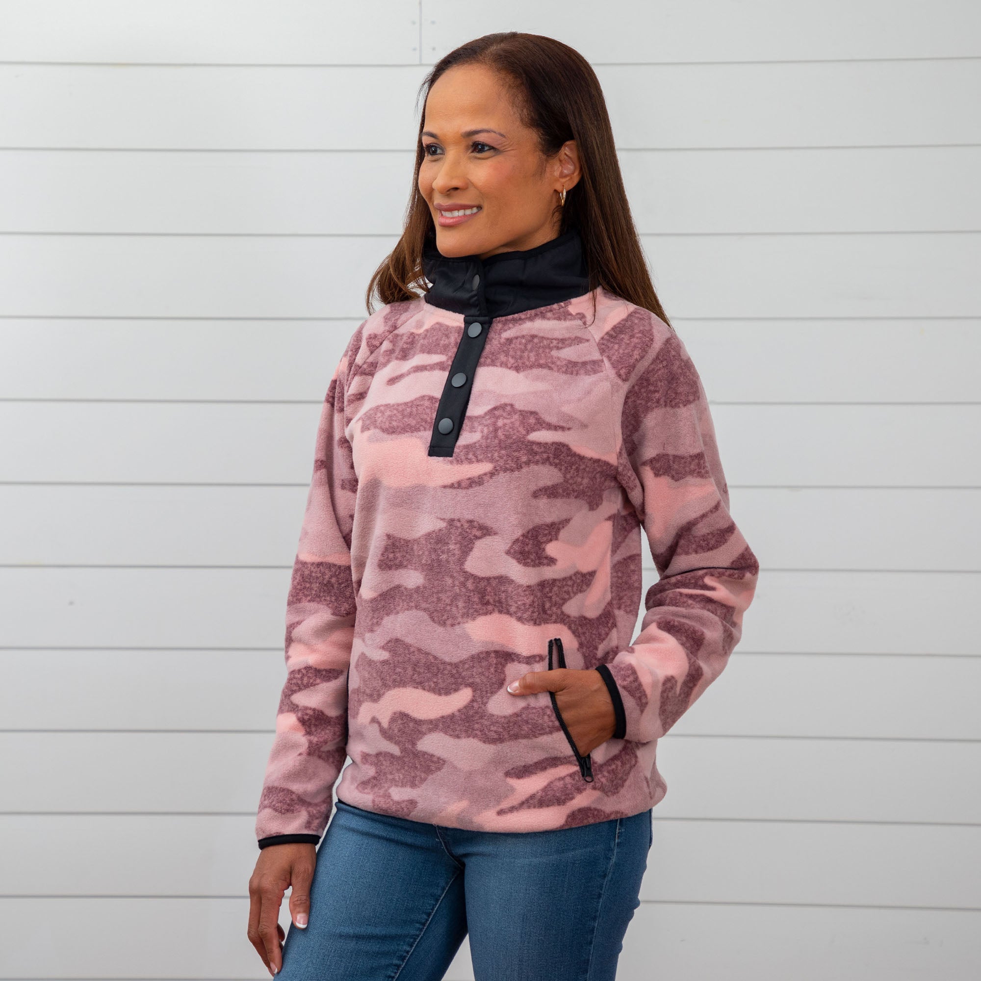 Women's Pink Camo Fleece Pullover - XL