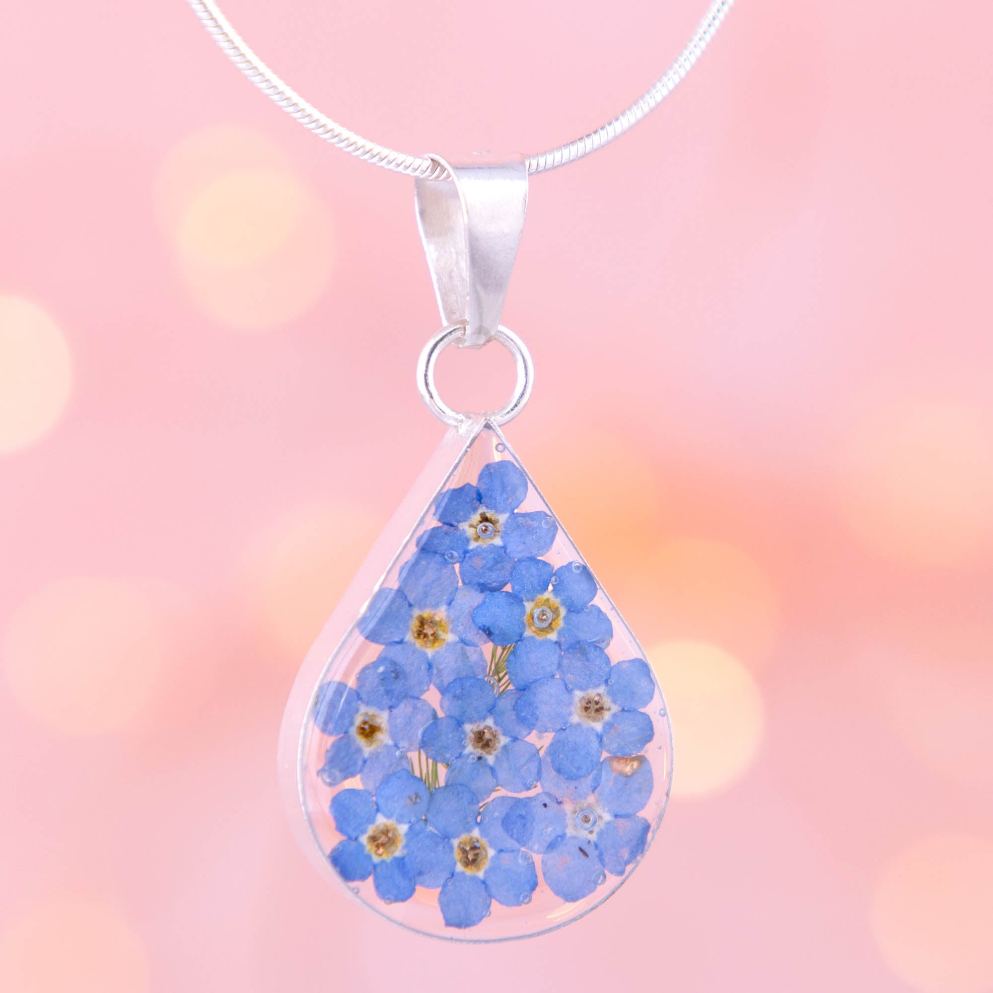 Forget-Me-Not Sterling Necklace - Heart - With Sterling Cable Chain