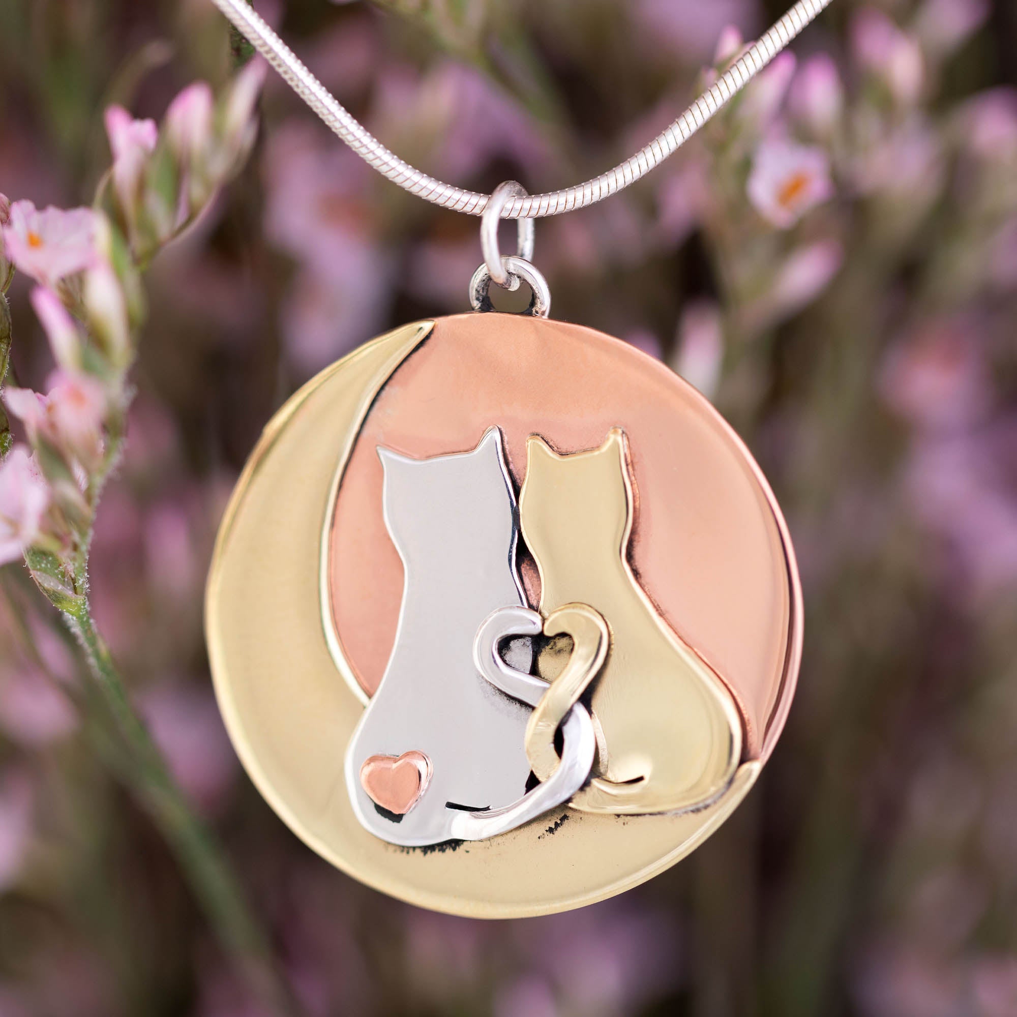 My Forever Sweetheart Cats Sterling Necklace - With Diamond Cut Chain