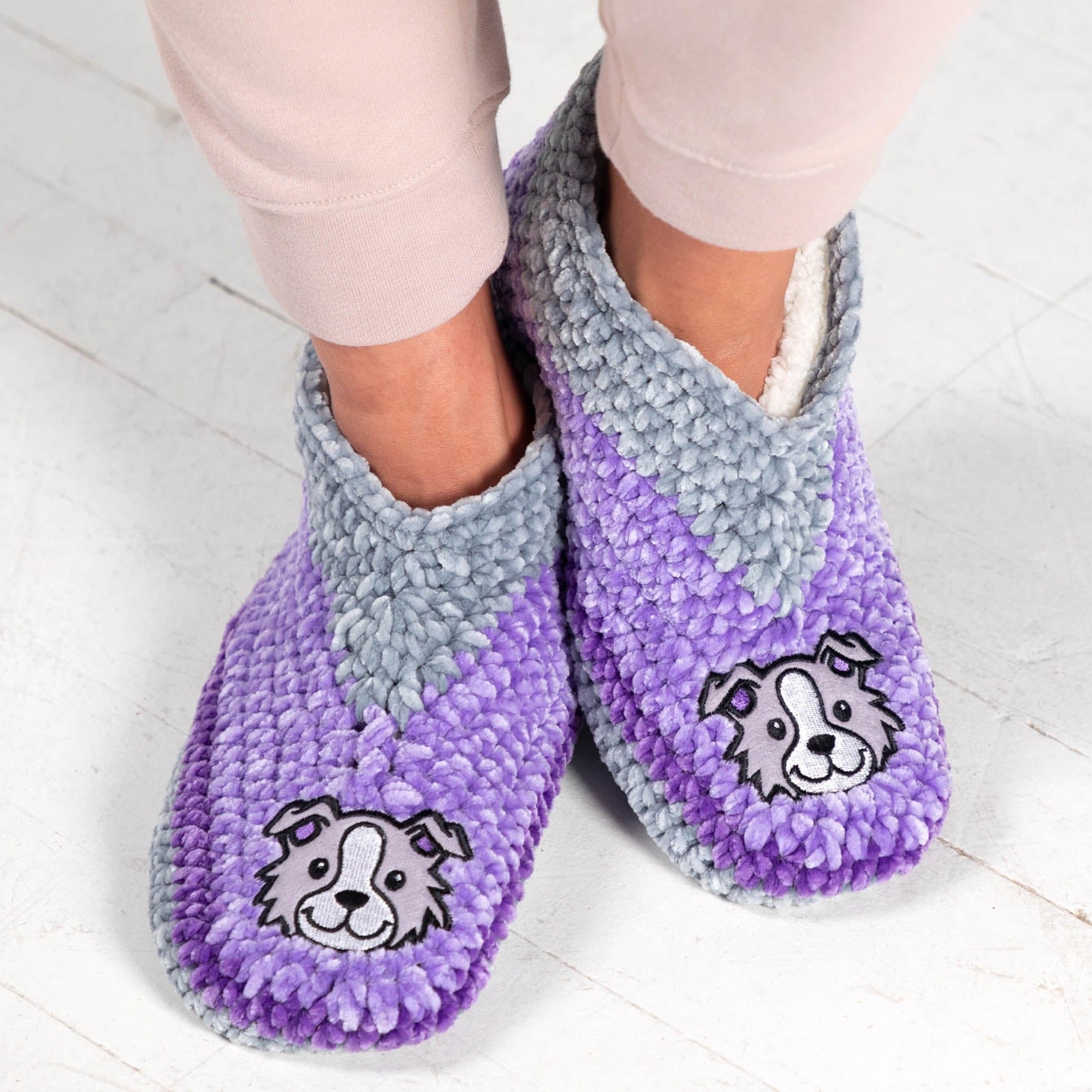 Purple Chenille Pet Slippers - Dog - L/XL