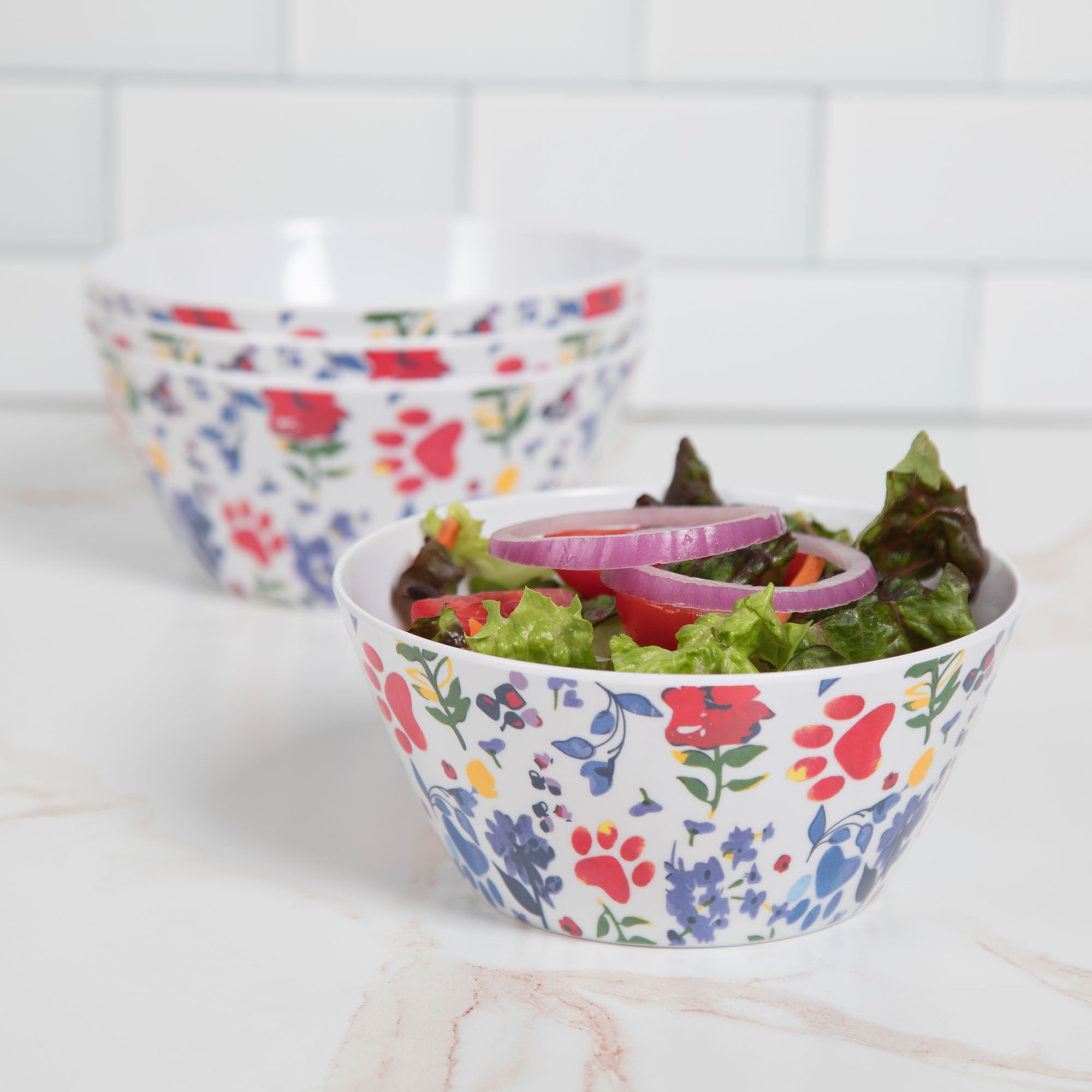 Flower Garden Paws Melamine Dinnerware Set - Set Of 4 - Bowls