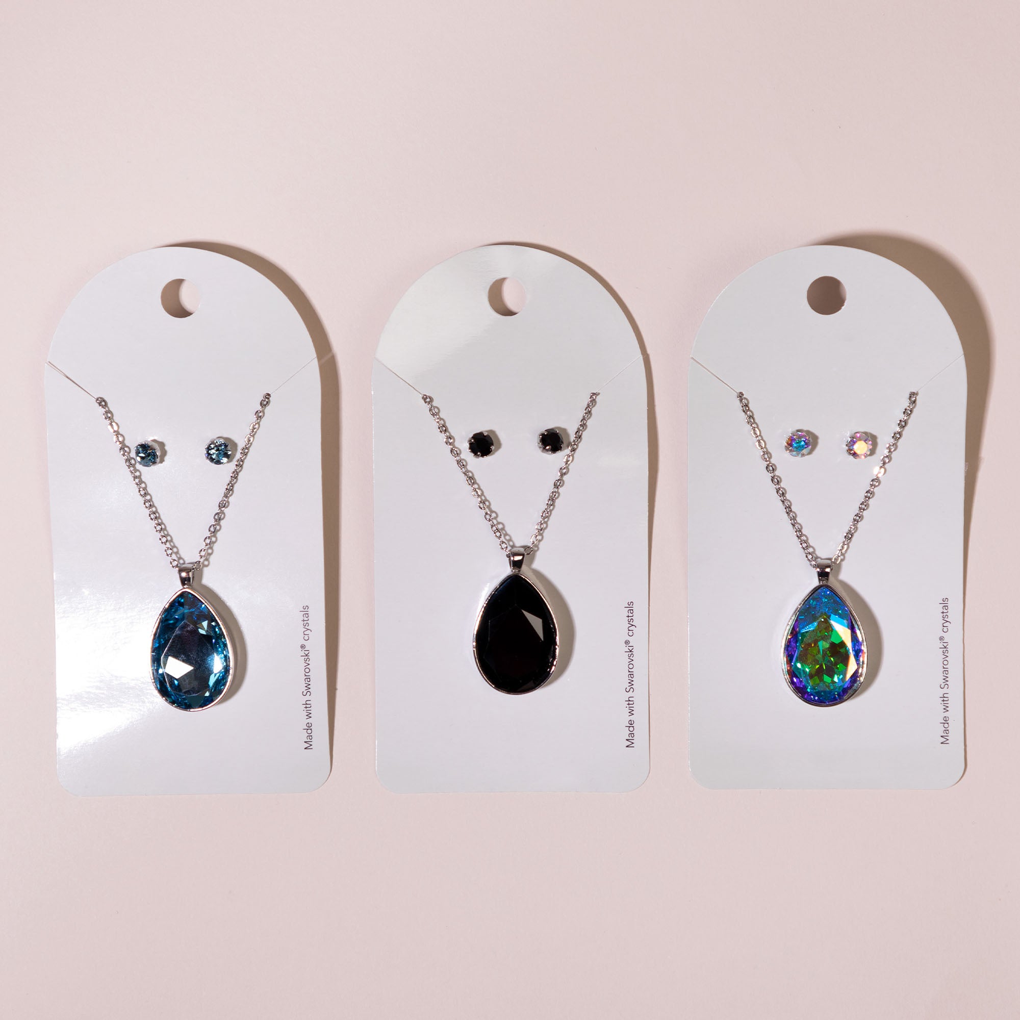 Swarovski Tear Drop Necklace & Post Earrings - Black