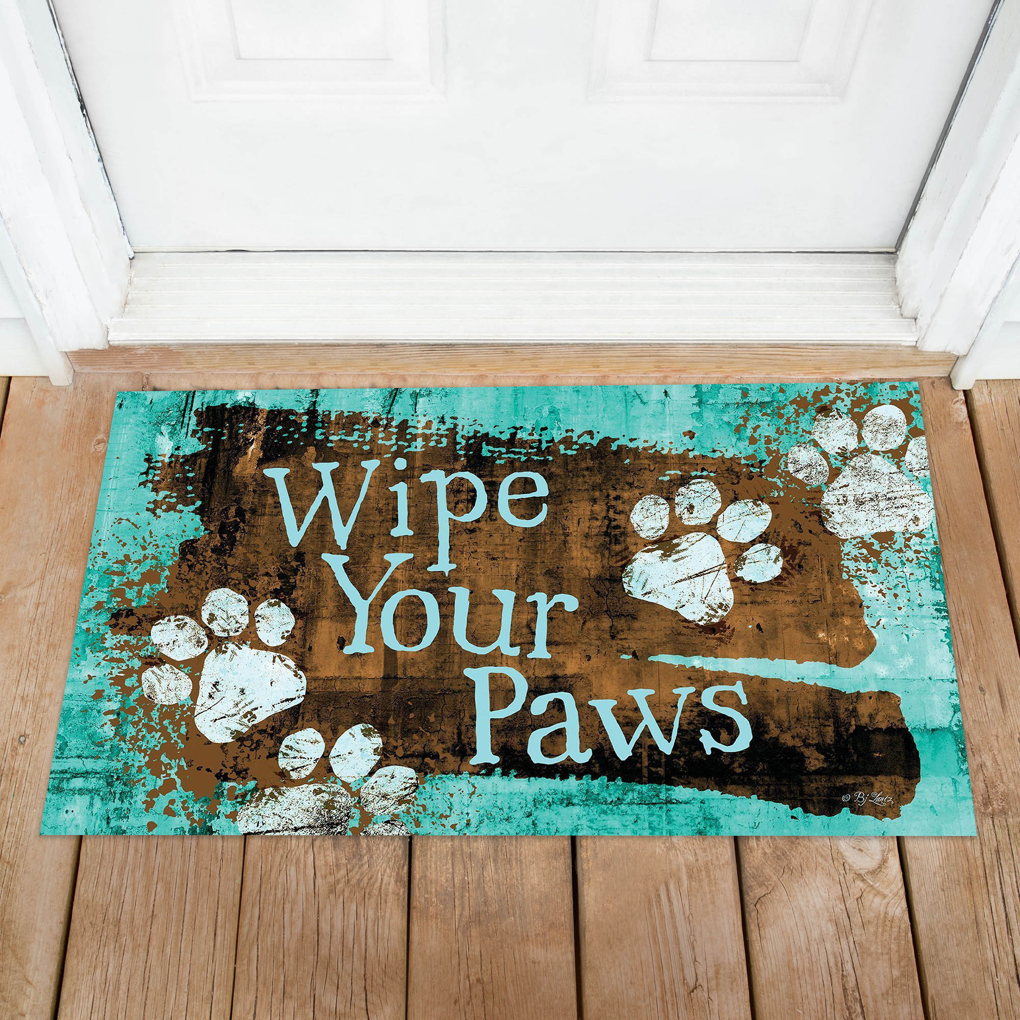 Toland Turquoise Paws Door Mat