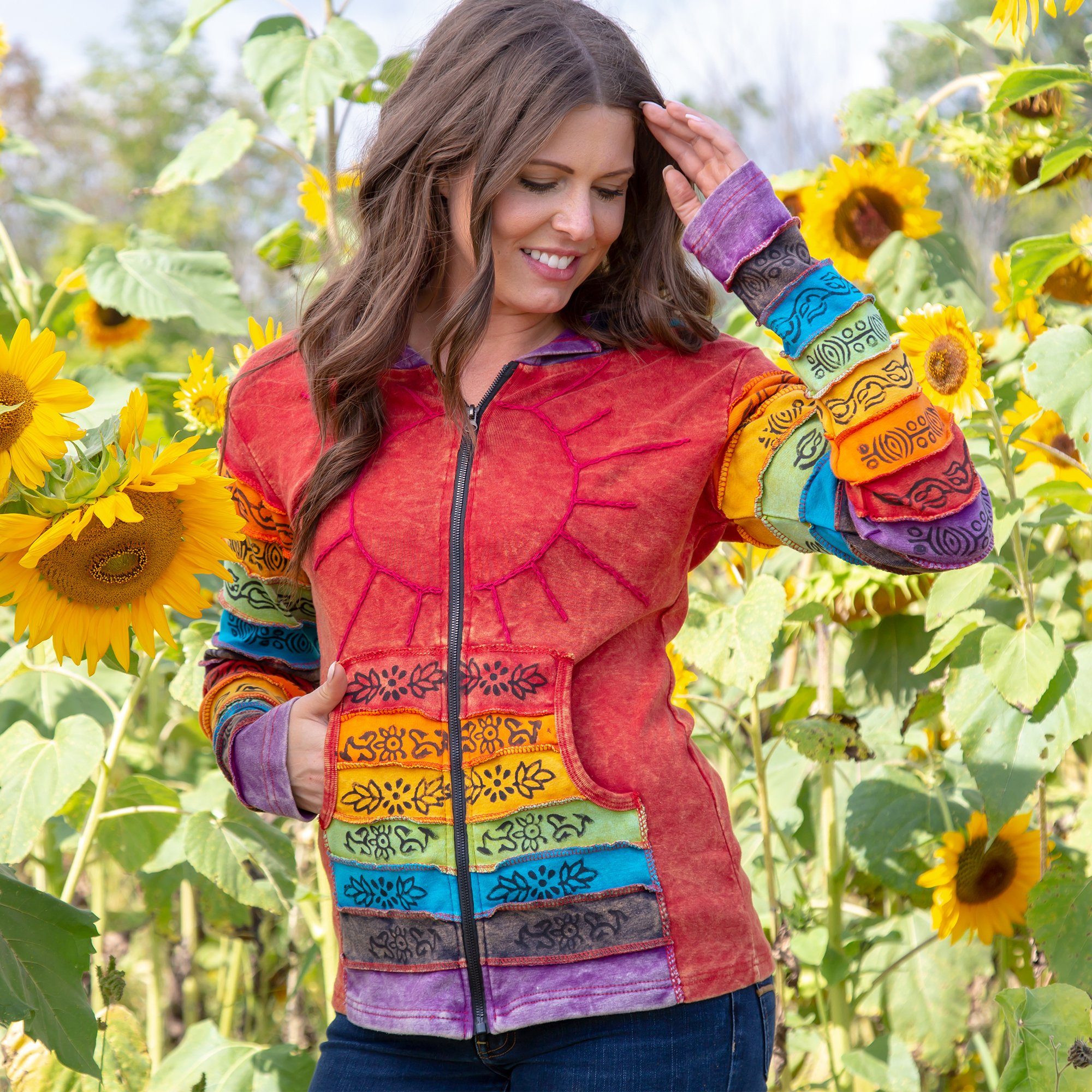 Sunshine Daydream Hooded Jacket , Fair Trade Women's Jacket - Rust - 3X
