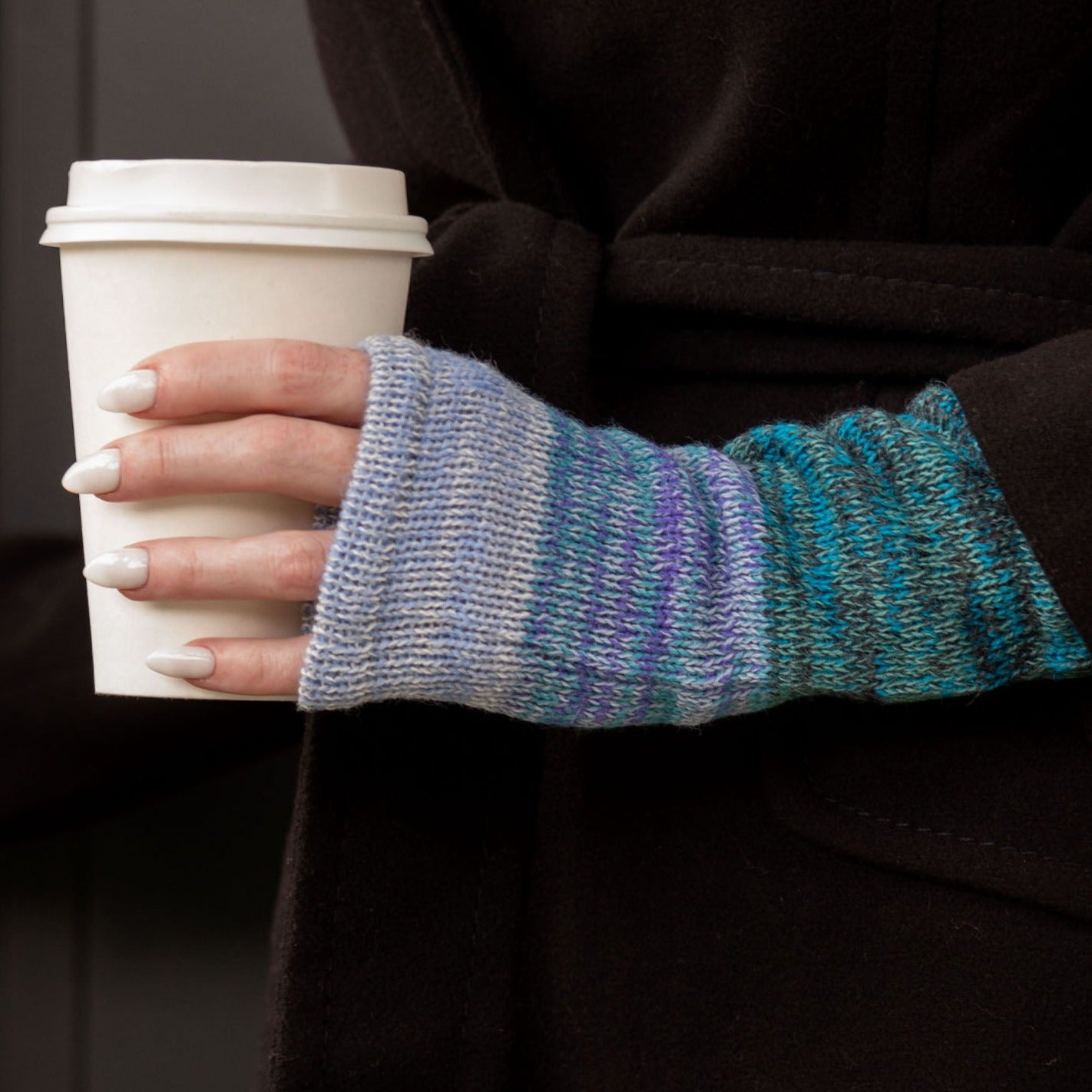 Handmade 100% Alpaca Fingerless Mittens - Aqua