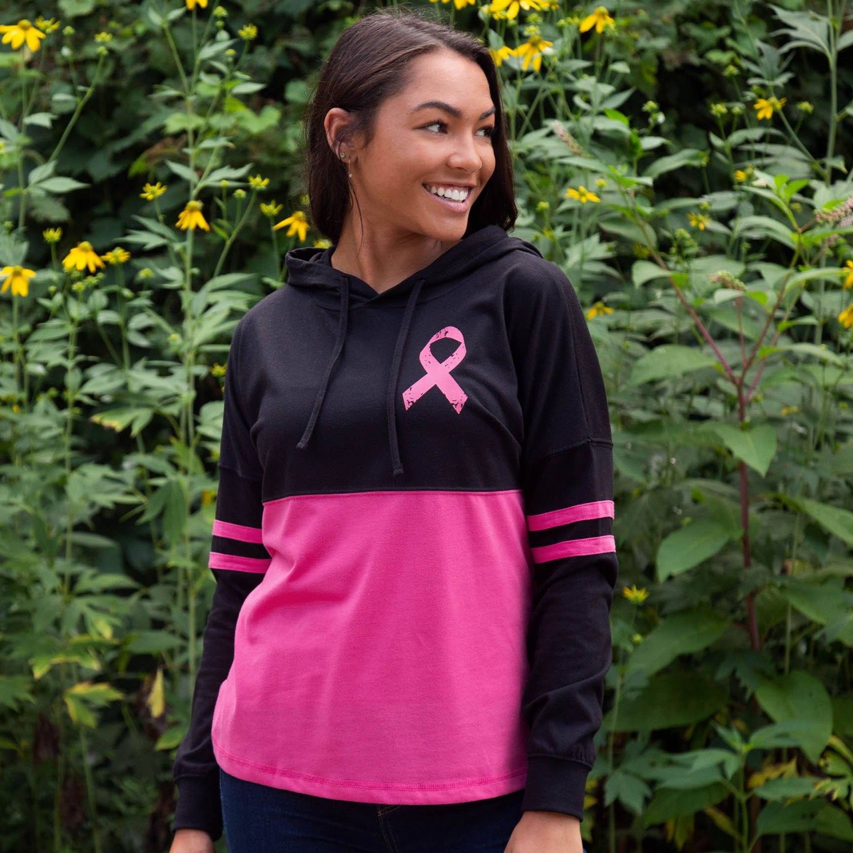 Women's Pink Ribbon Hoodie L Breast Cancer Awareness Sweatshirt - Black - 3X