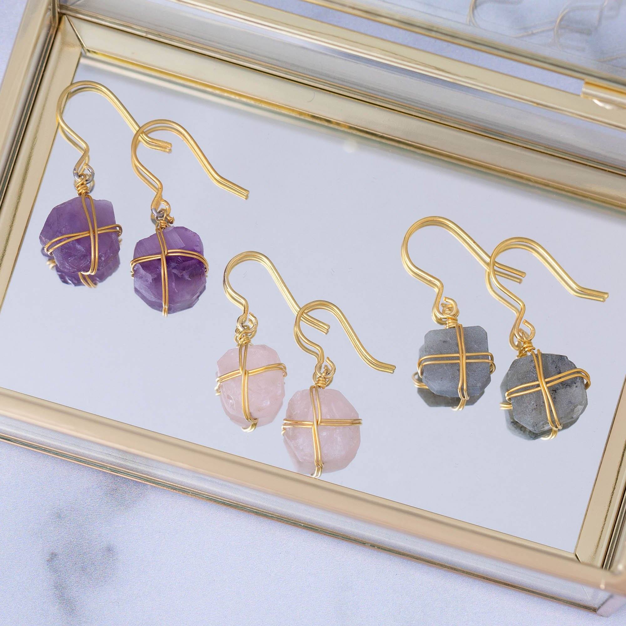 Wrapped Stone Gold-Plated Earrings - Labradorite