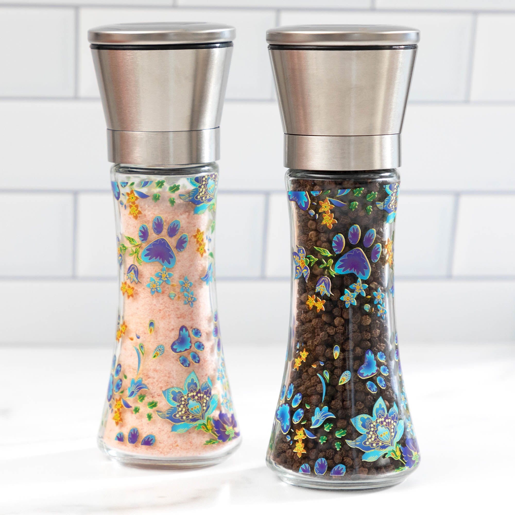 Modern Glass Salt & Pepper Grinders - Paws & Flowers