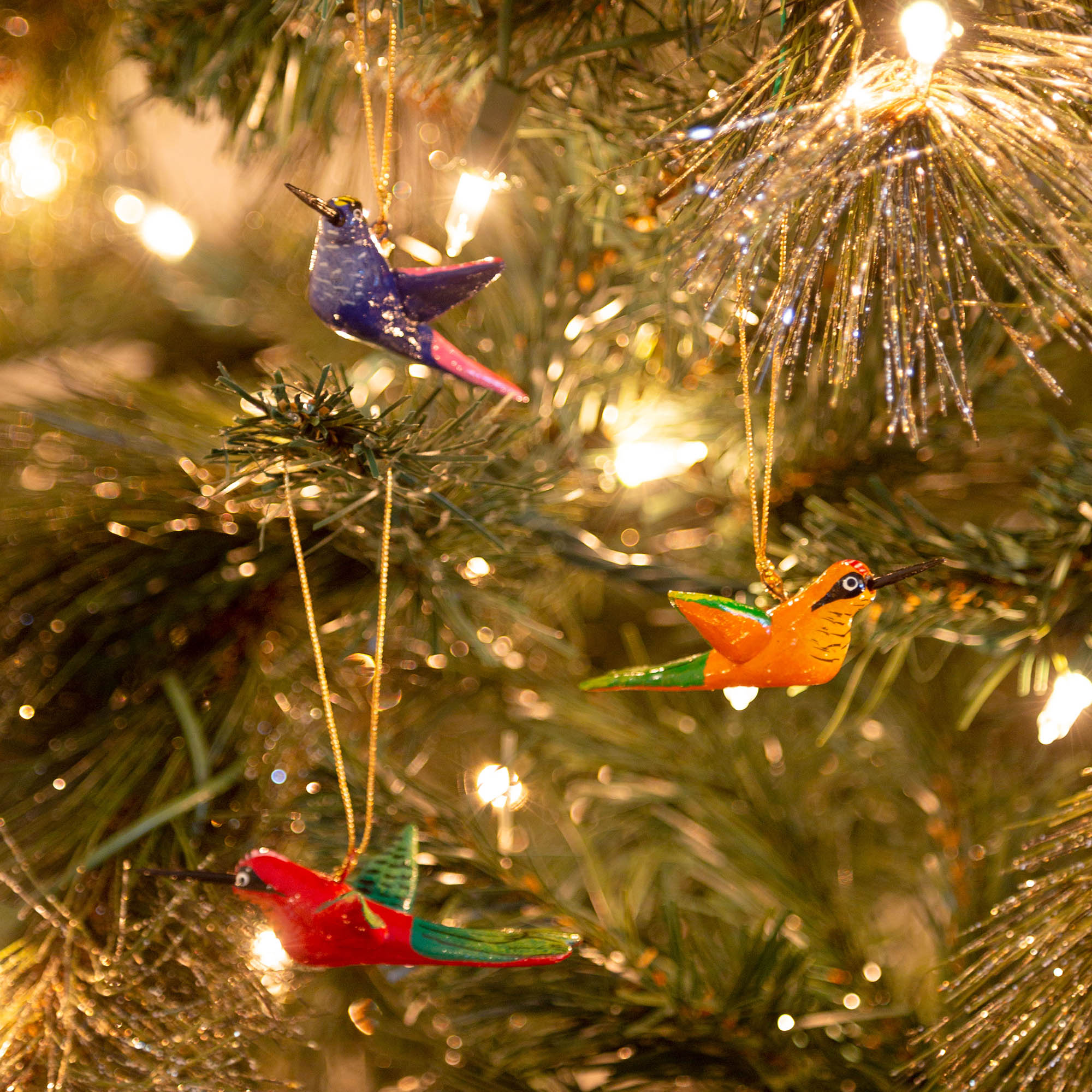 Hand-Painted Hummingbird Ornament - Orange