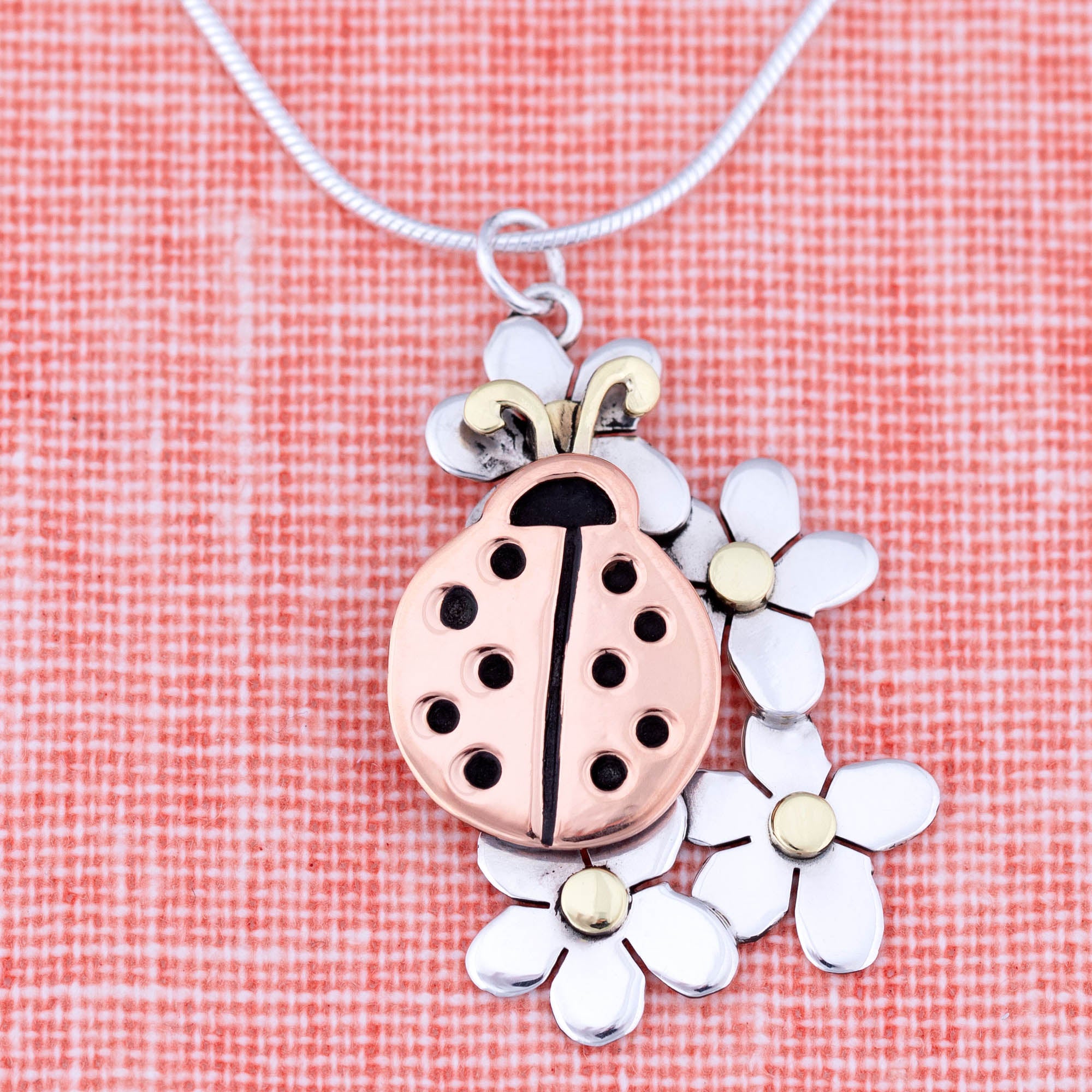 Lucky Ladybug Sterling Necklace - With Snake Chain