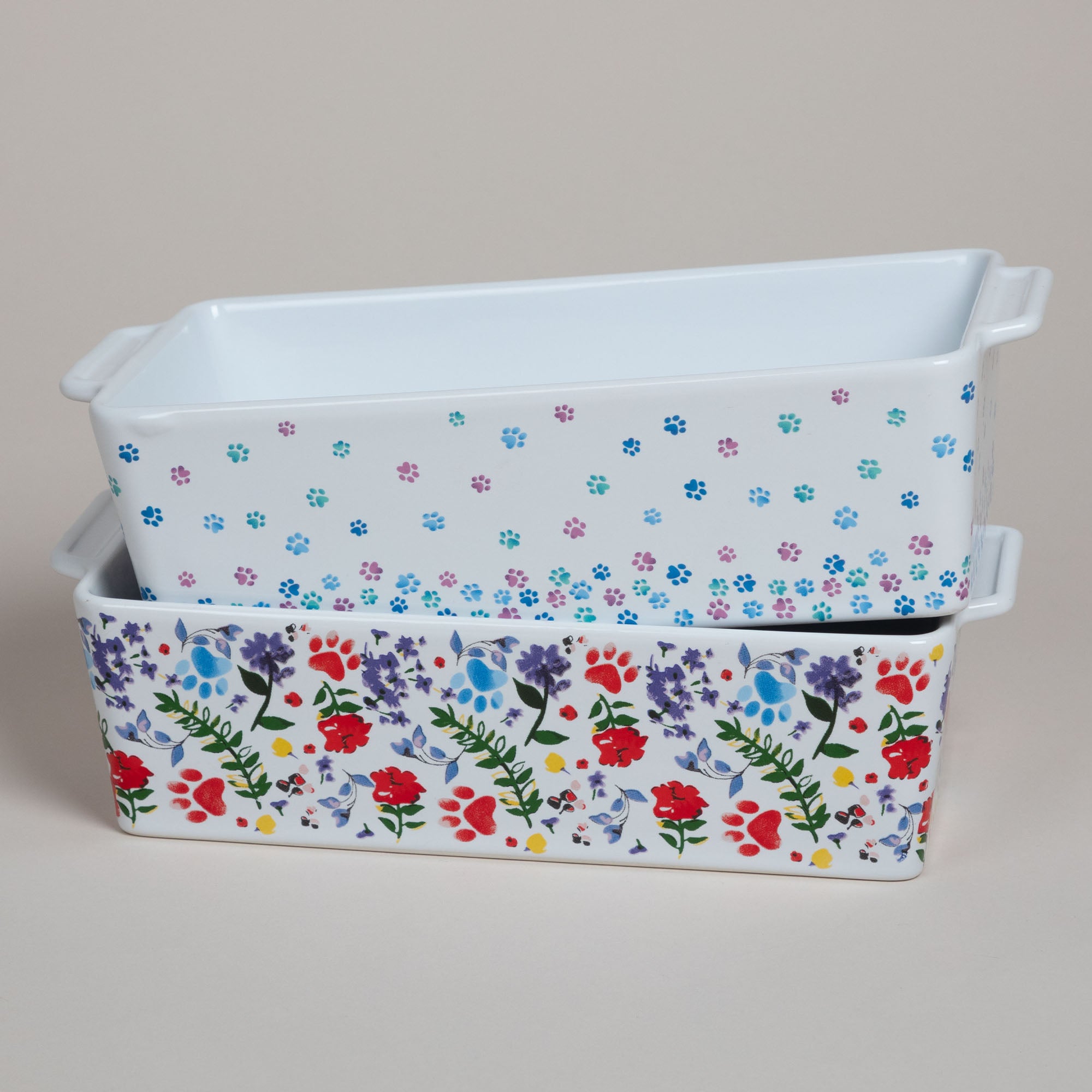 Made With Love Paw Print Ceramic Loaf Pan - Flower Garden Paws