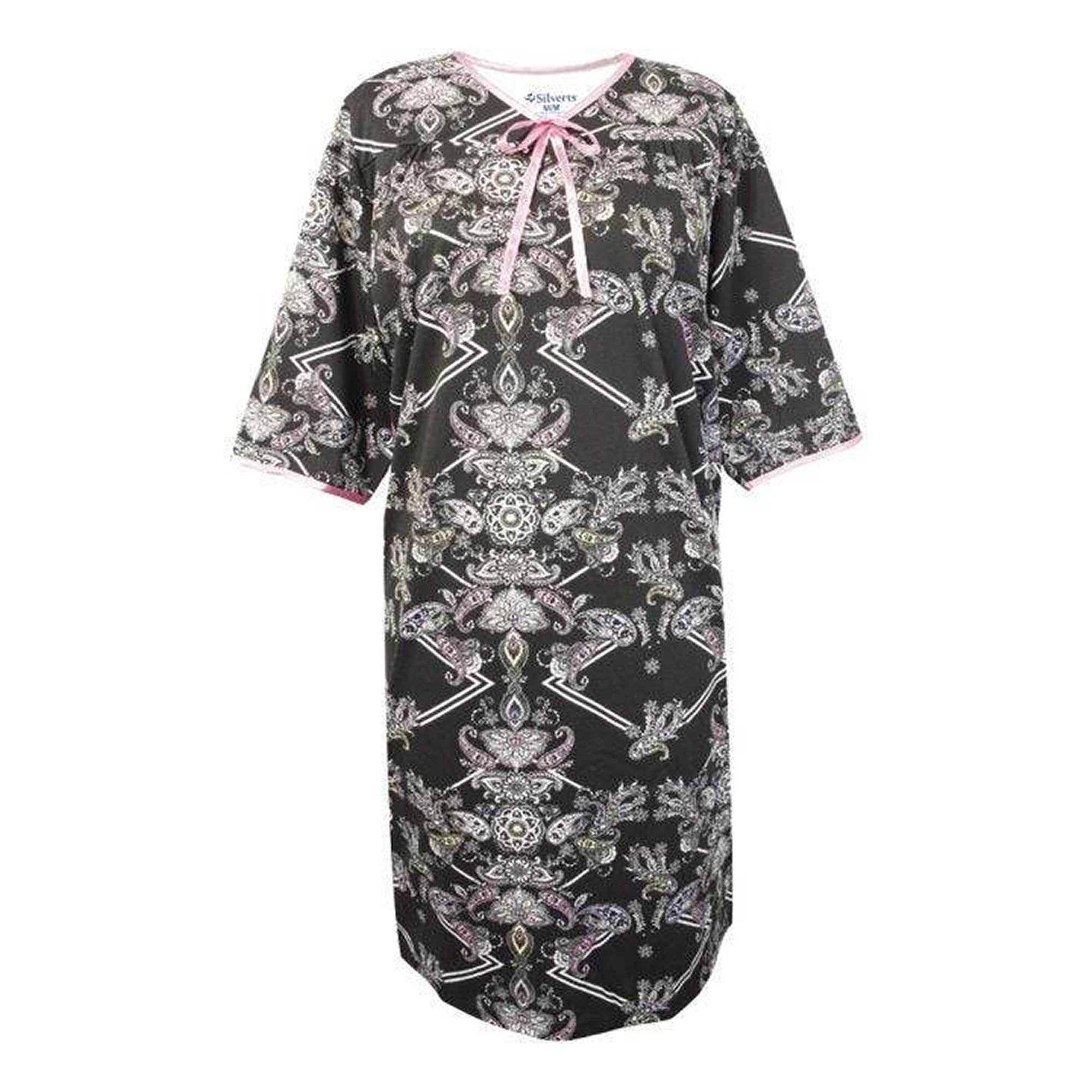 Silverts Women's Open Back Antimicrobial Nightgown - Adaptive Clothing - Perfect Paisley - L