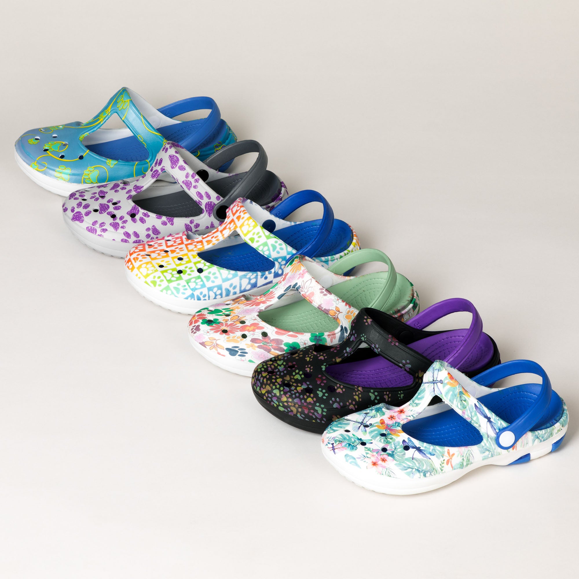 Multicolored Mary Jane Clogs - Flowers & Paws - 7