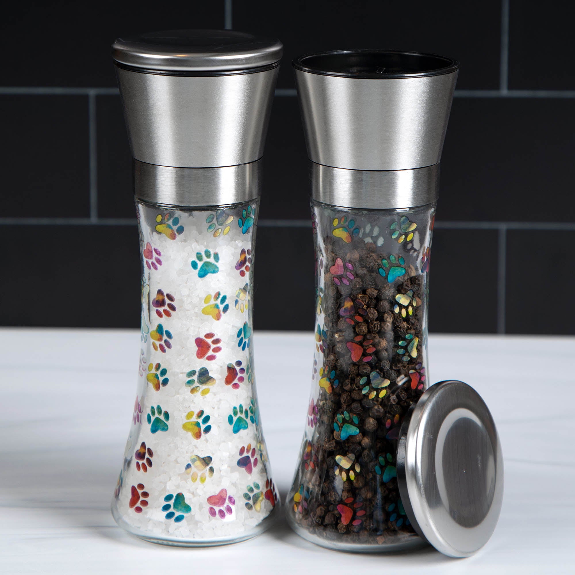Modern Glass Salt & Pepper Grinders - Paws & Flowers