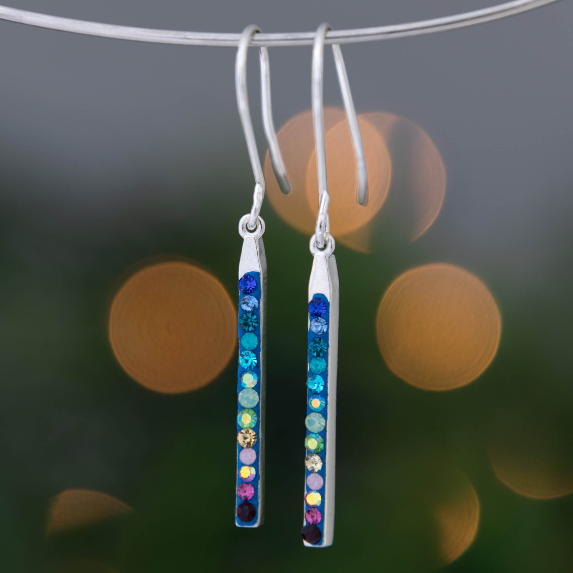 Rainbow Mosaic Crystal Drop Earrings - Emerald