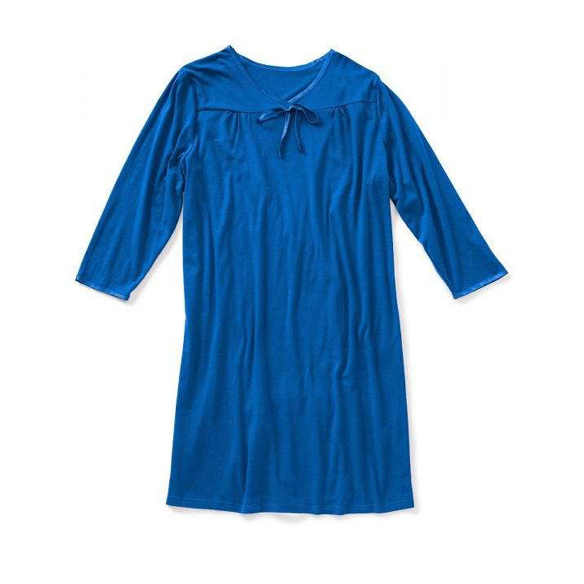 Silverts Women's Open Back Antimicrobial Long-sleeve Nightgown - Adaptive Clothing - Blue - XL