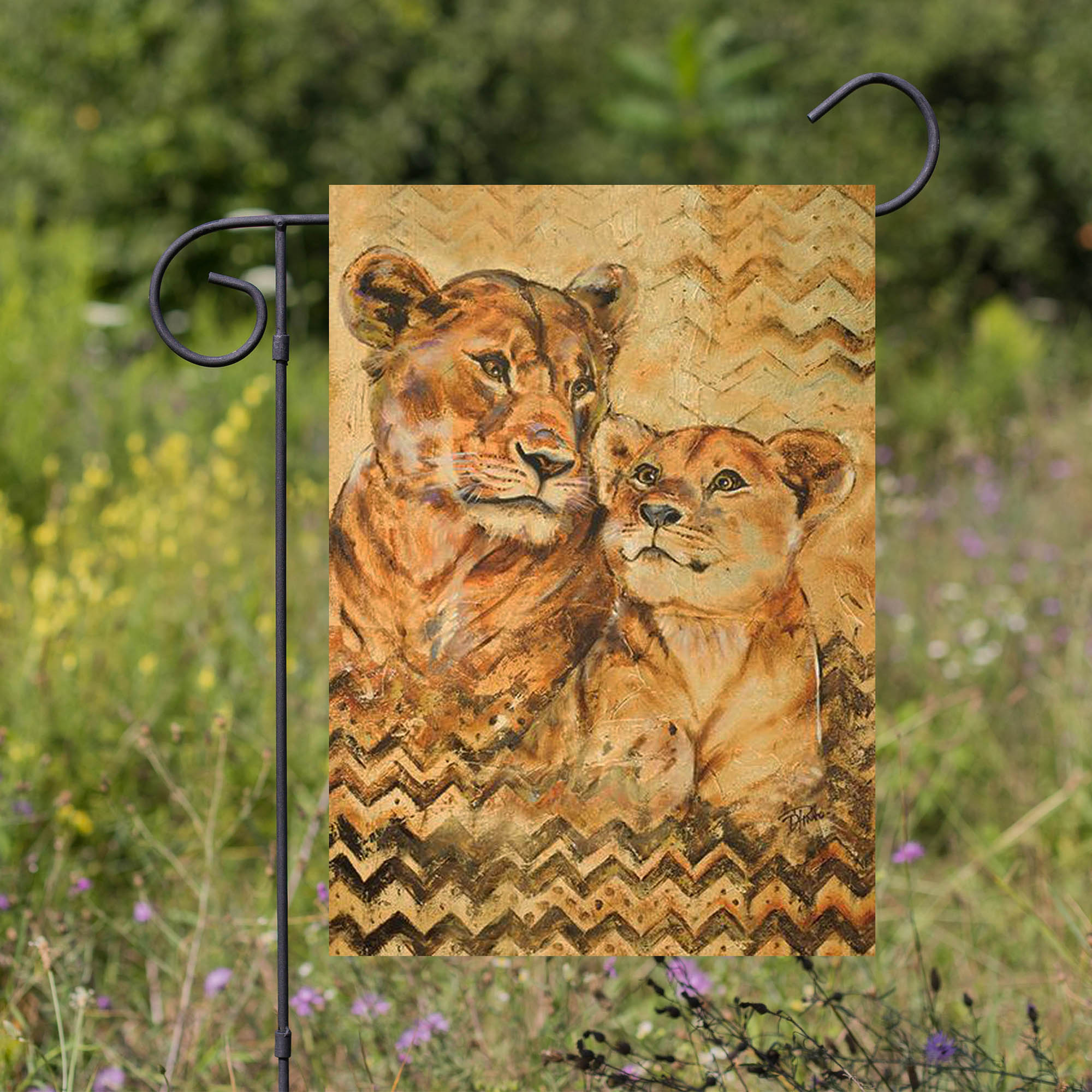 Toland Hand Painted Lioness And Cub Garden Flag