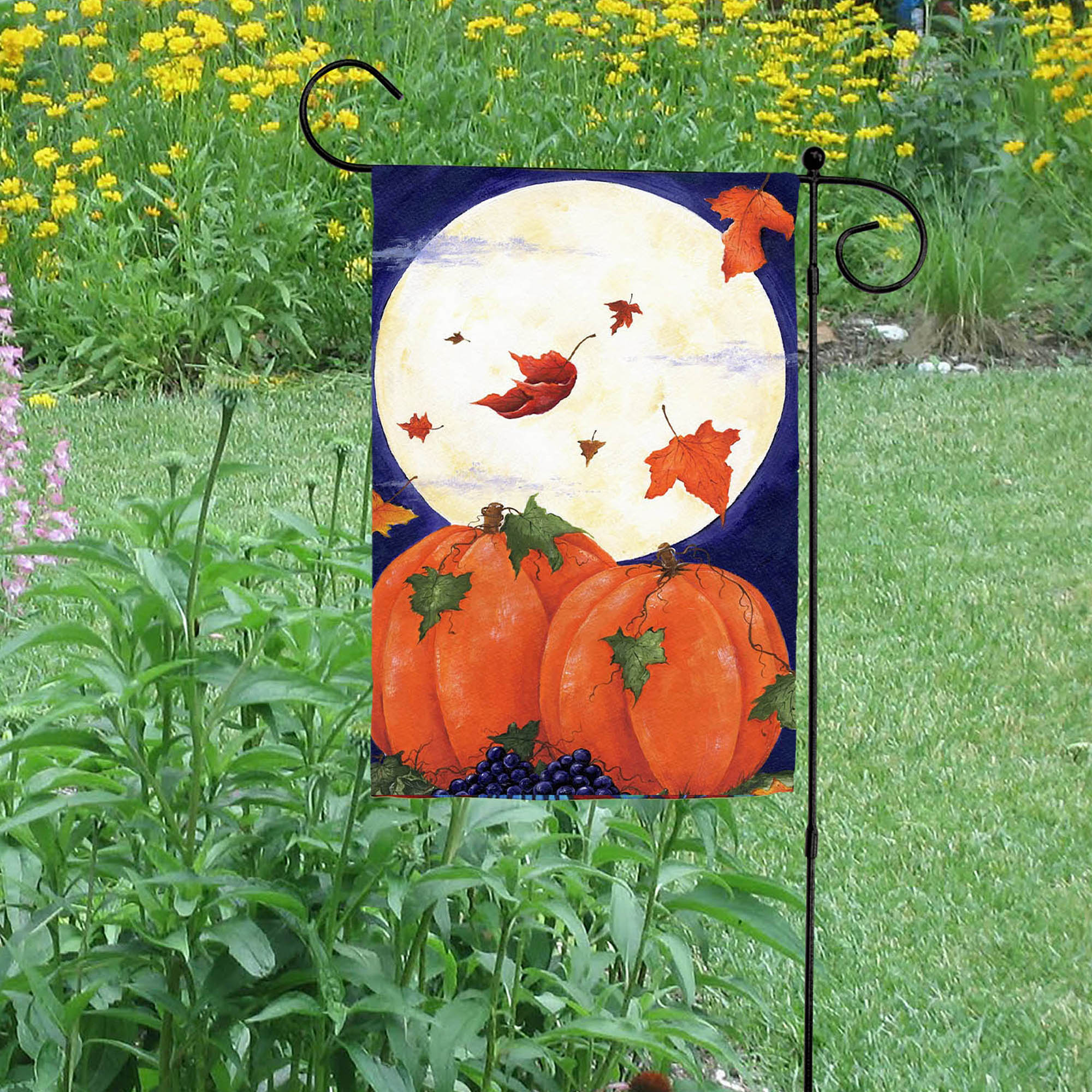 Toland Pumpkin & Moon Garden Flag