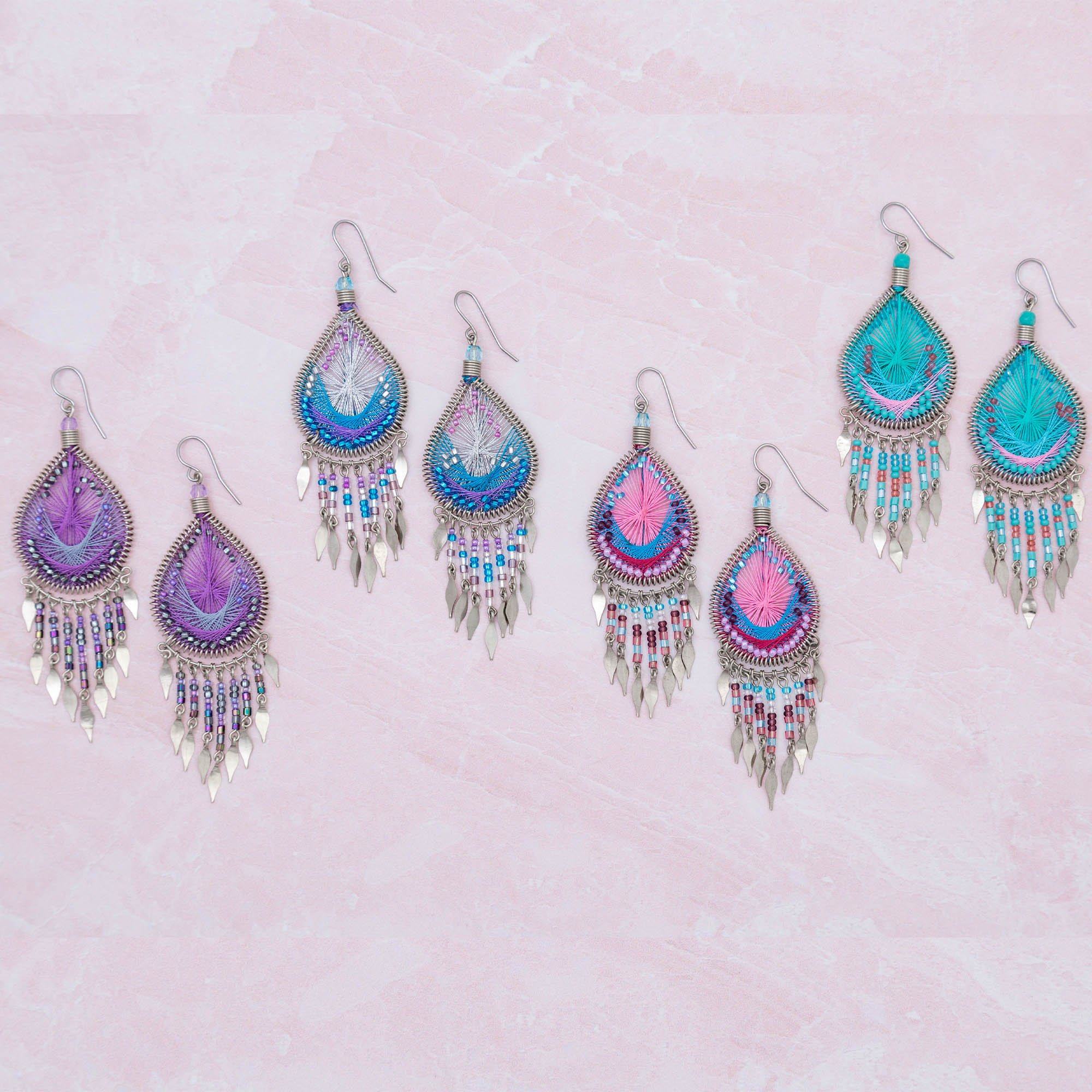Dazzling Chandelier Thread Earrings - Purple