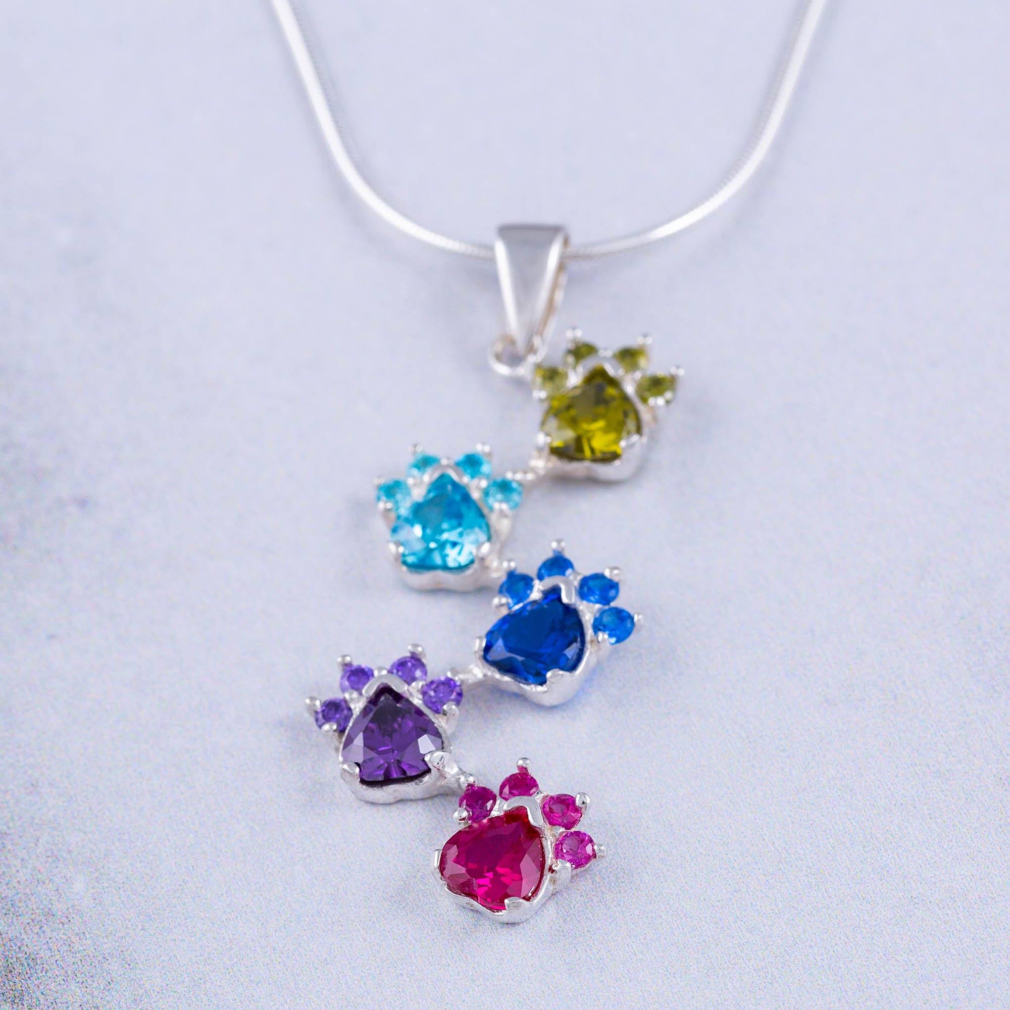 Rainbow Of Paws Sterling Necklace - With Diamond Cut Chain