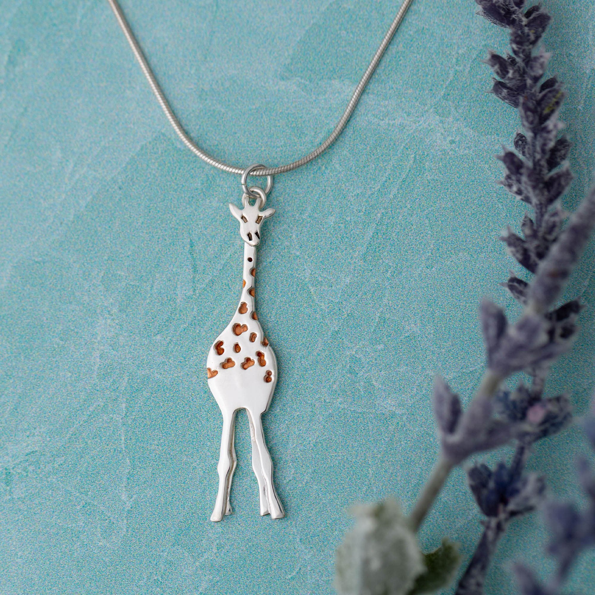 Gentle Giraffe Mixed Metal Necklace - With Diamond Cut Chain