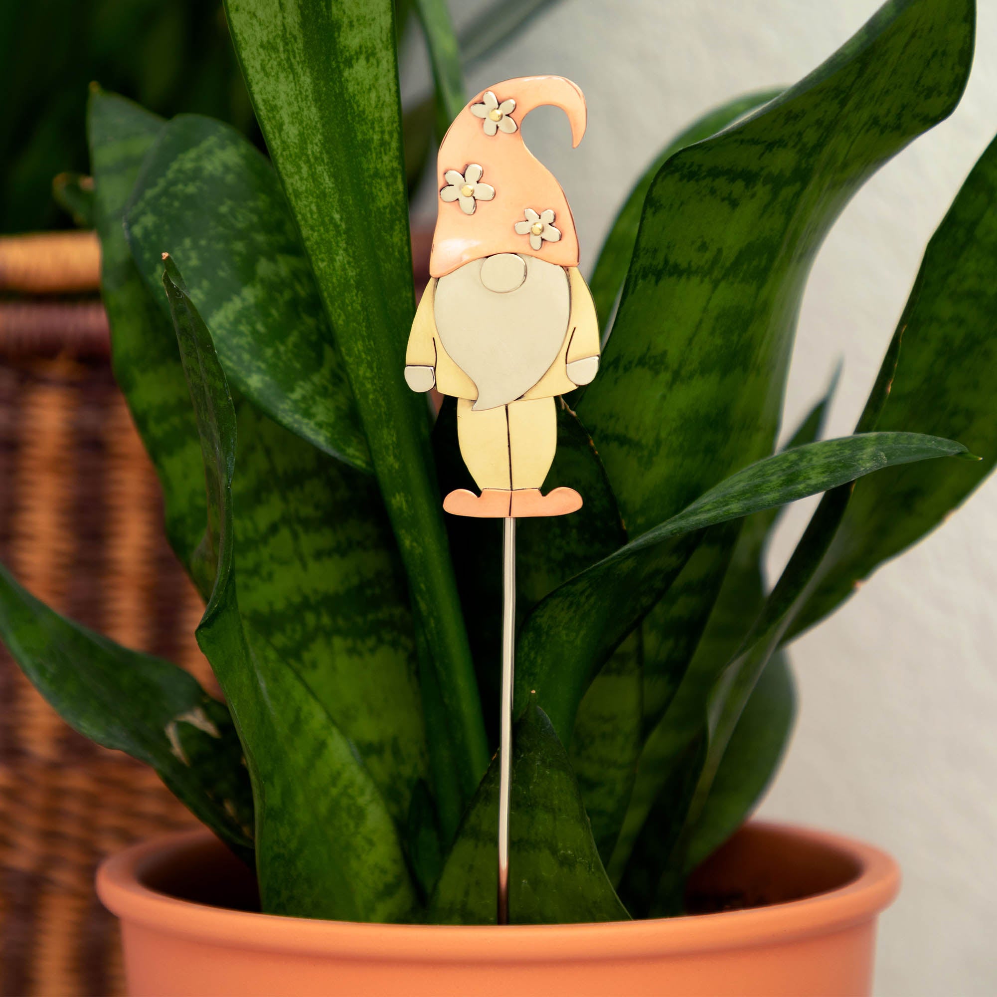 Cute Gnome Mixed Metal Plant Stake - Heart