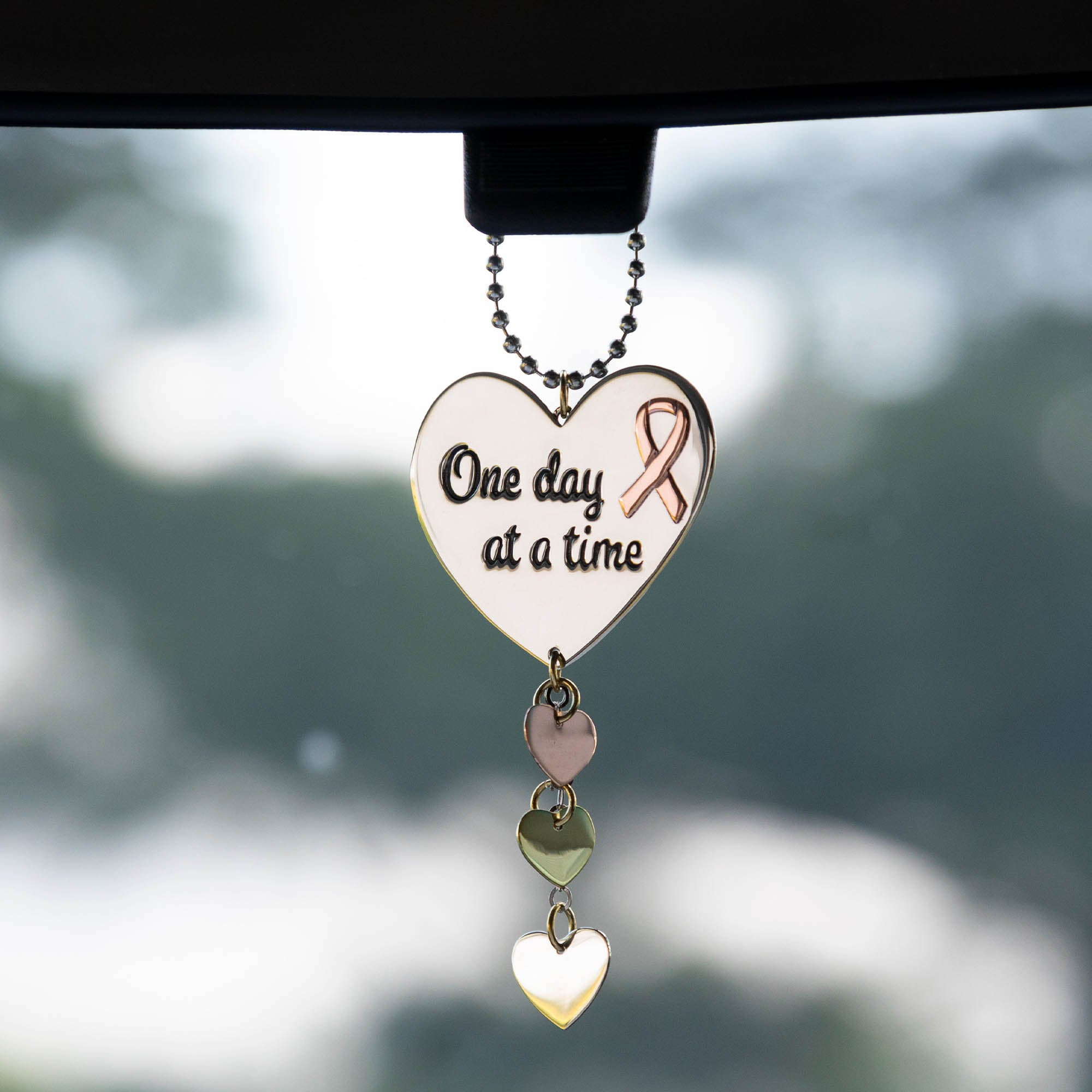 Pink Ribbon One Day At A Time Car Charm