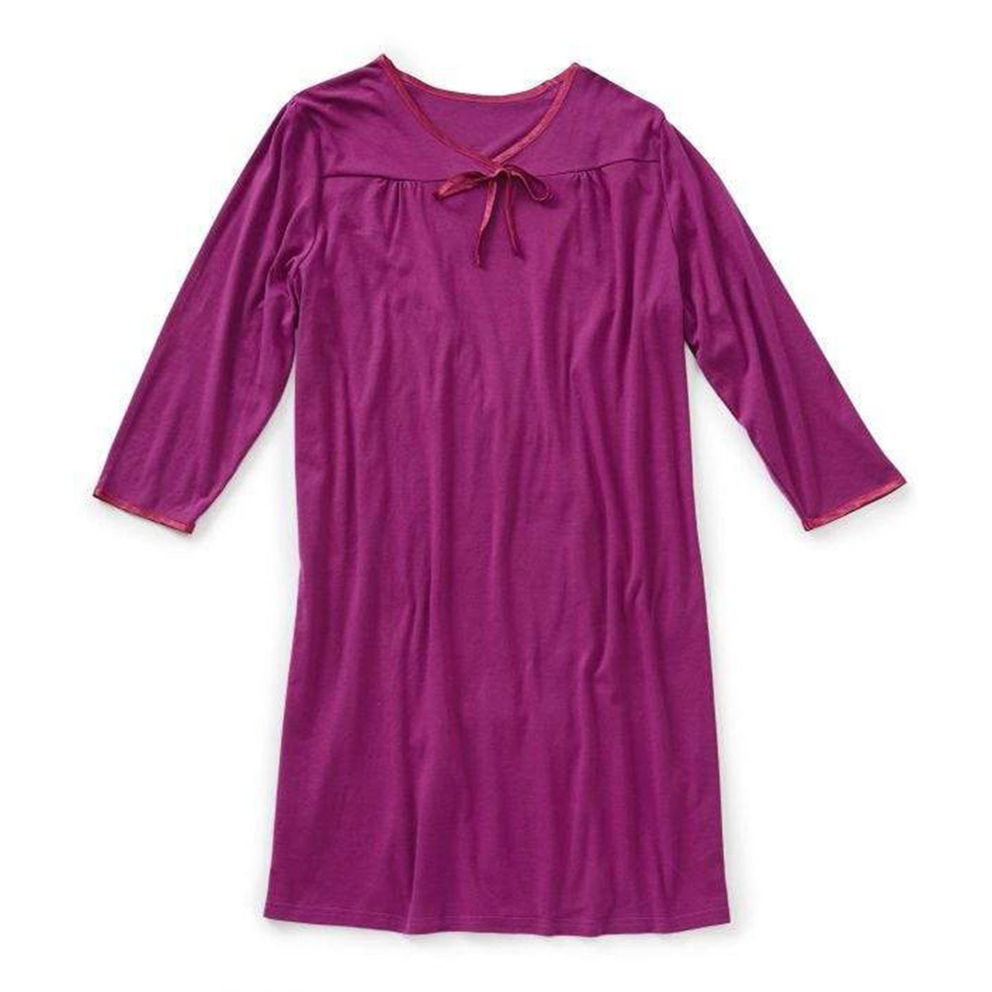 Silverts Women's Open Back Antimicrobial Long-sleeve Nightgown - Adaptive Clothing - Wine - XS