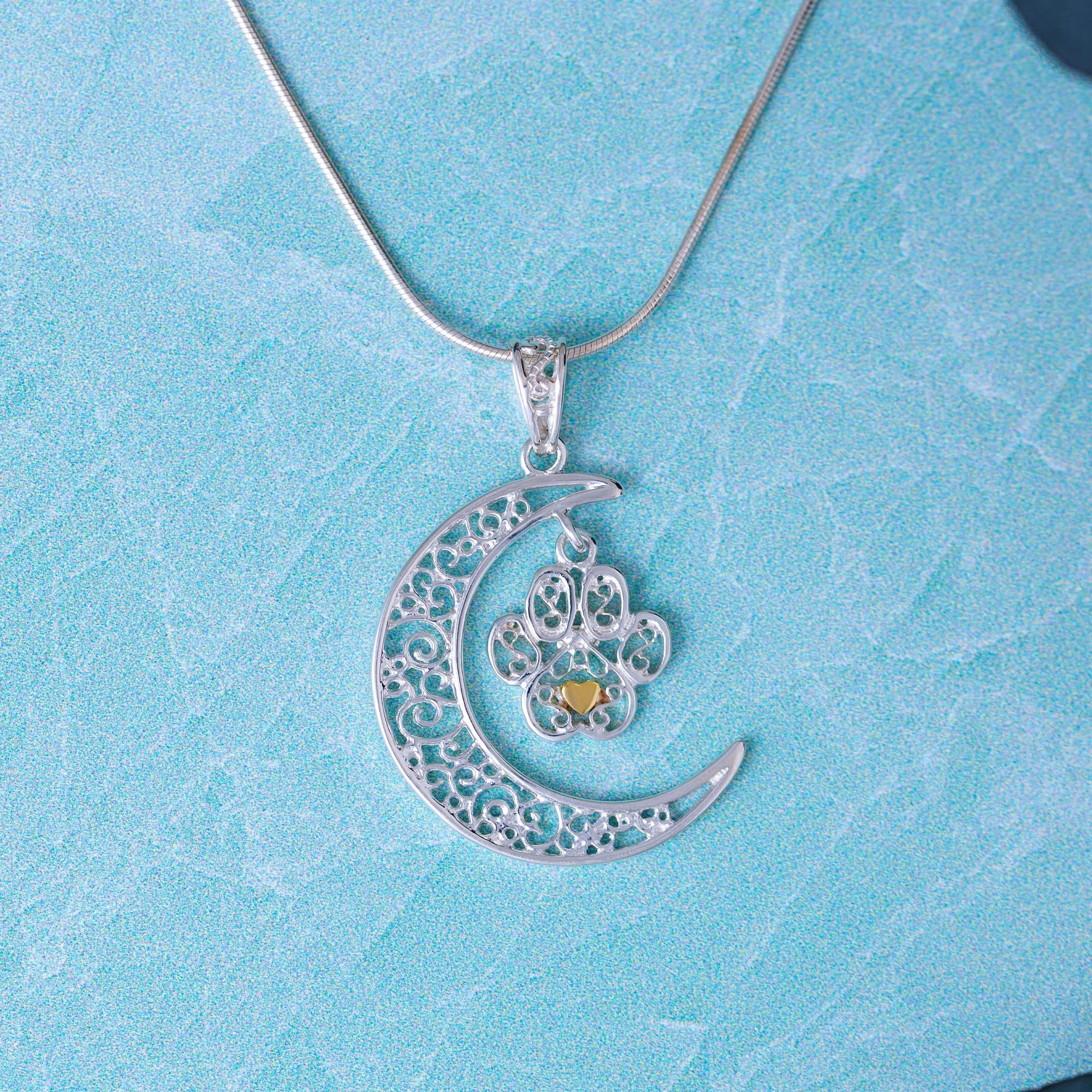 Filigree Moonlight Paw Sterling Necklace - With Snake Chain