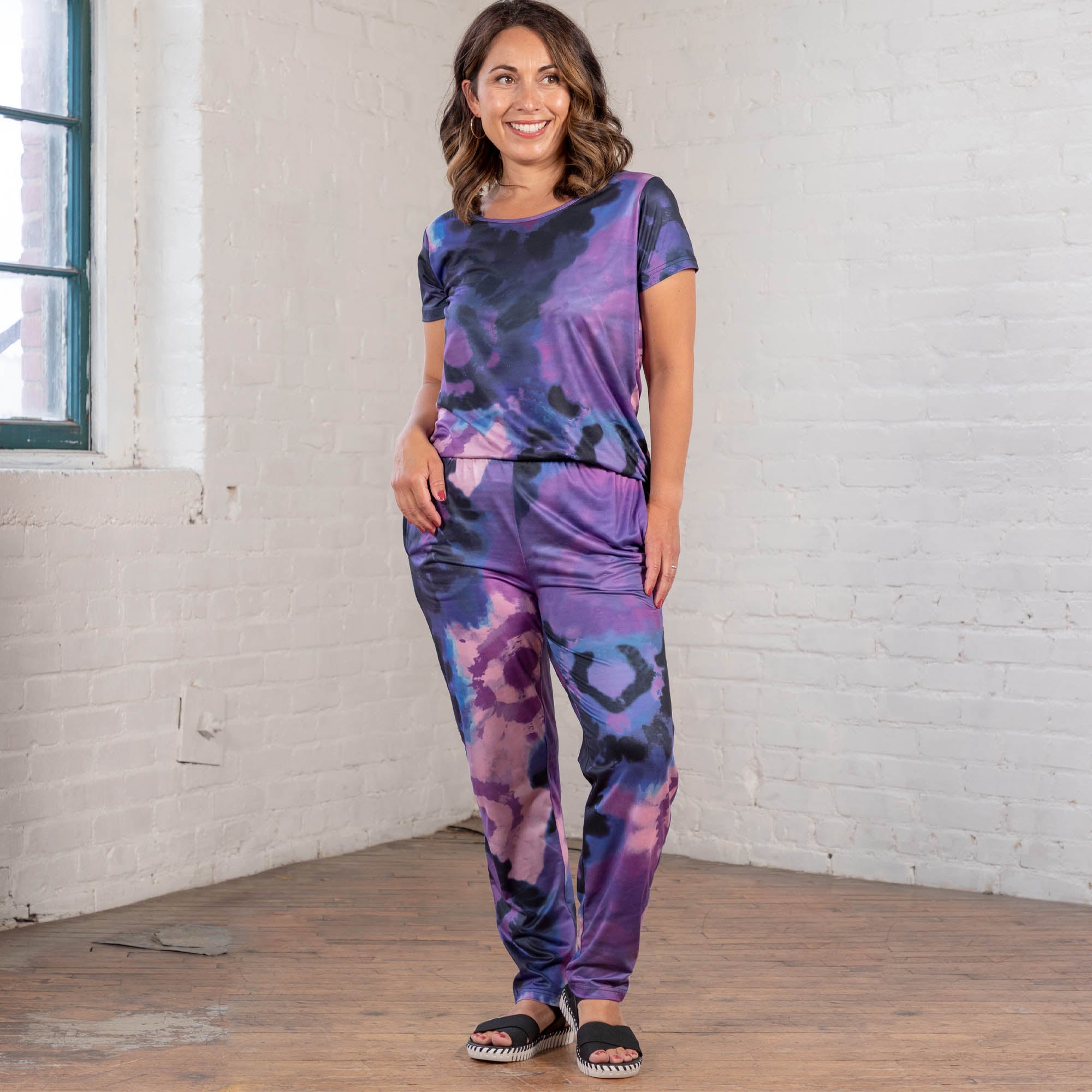Women's Tie-Dye Loungewear Separates - Shorts - Purple - 3X