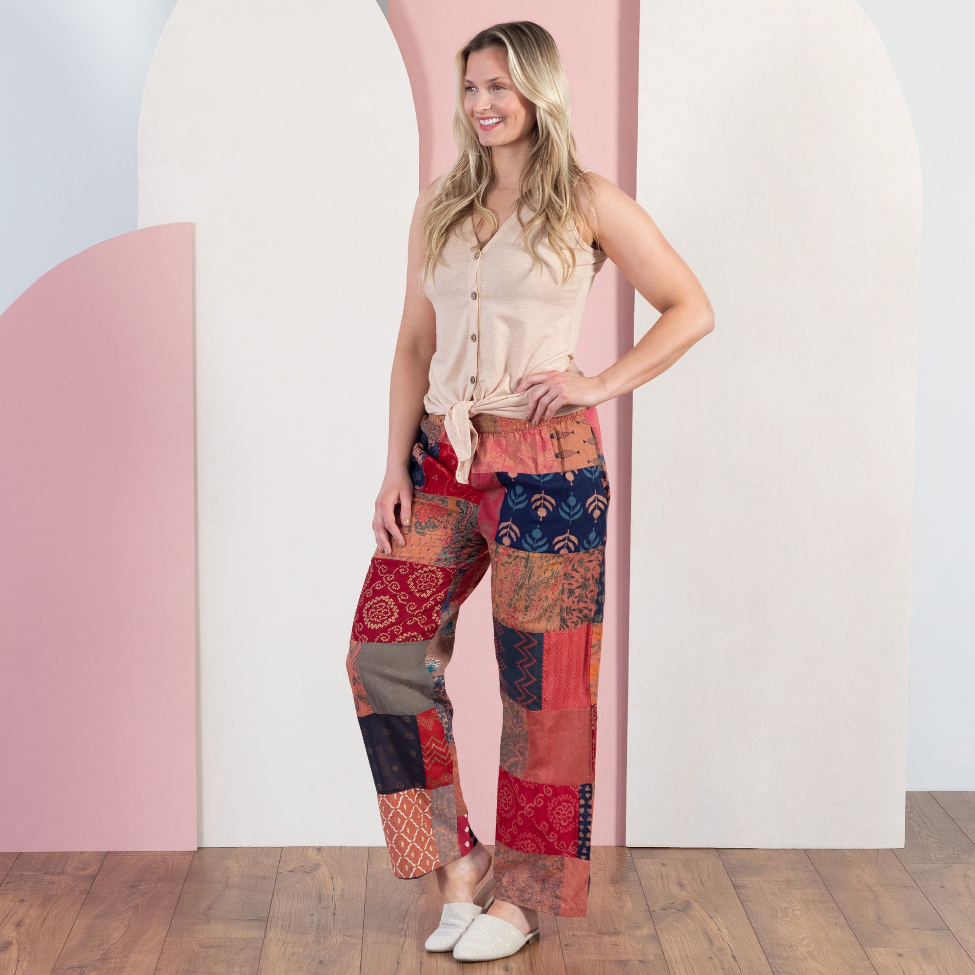 Wide-Leg Patchwork Pants - L/XL