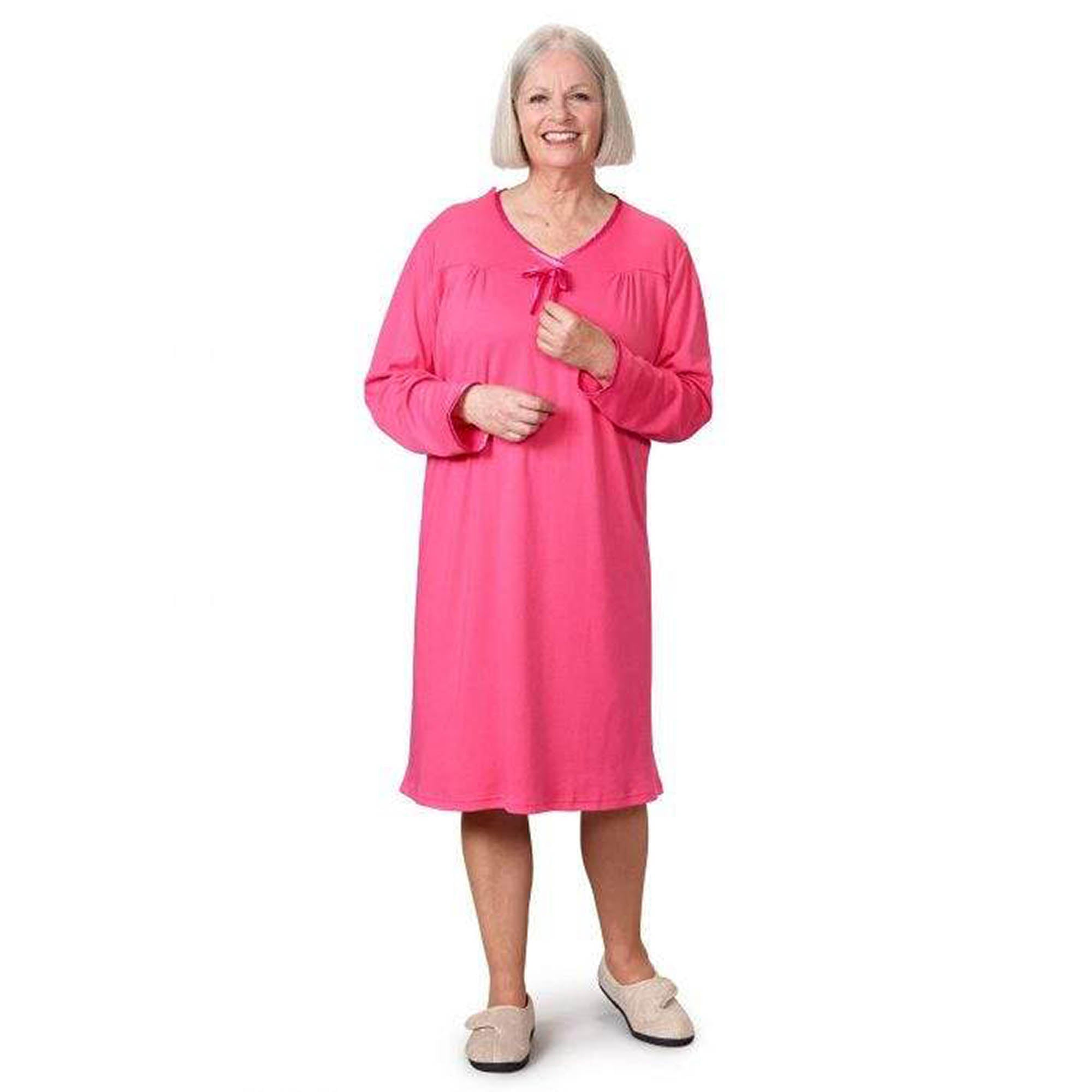 Silverts Women's Open Back Antimicrobial Long-sleeve Nightgown - Adaptive Clothing - Pink - S