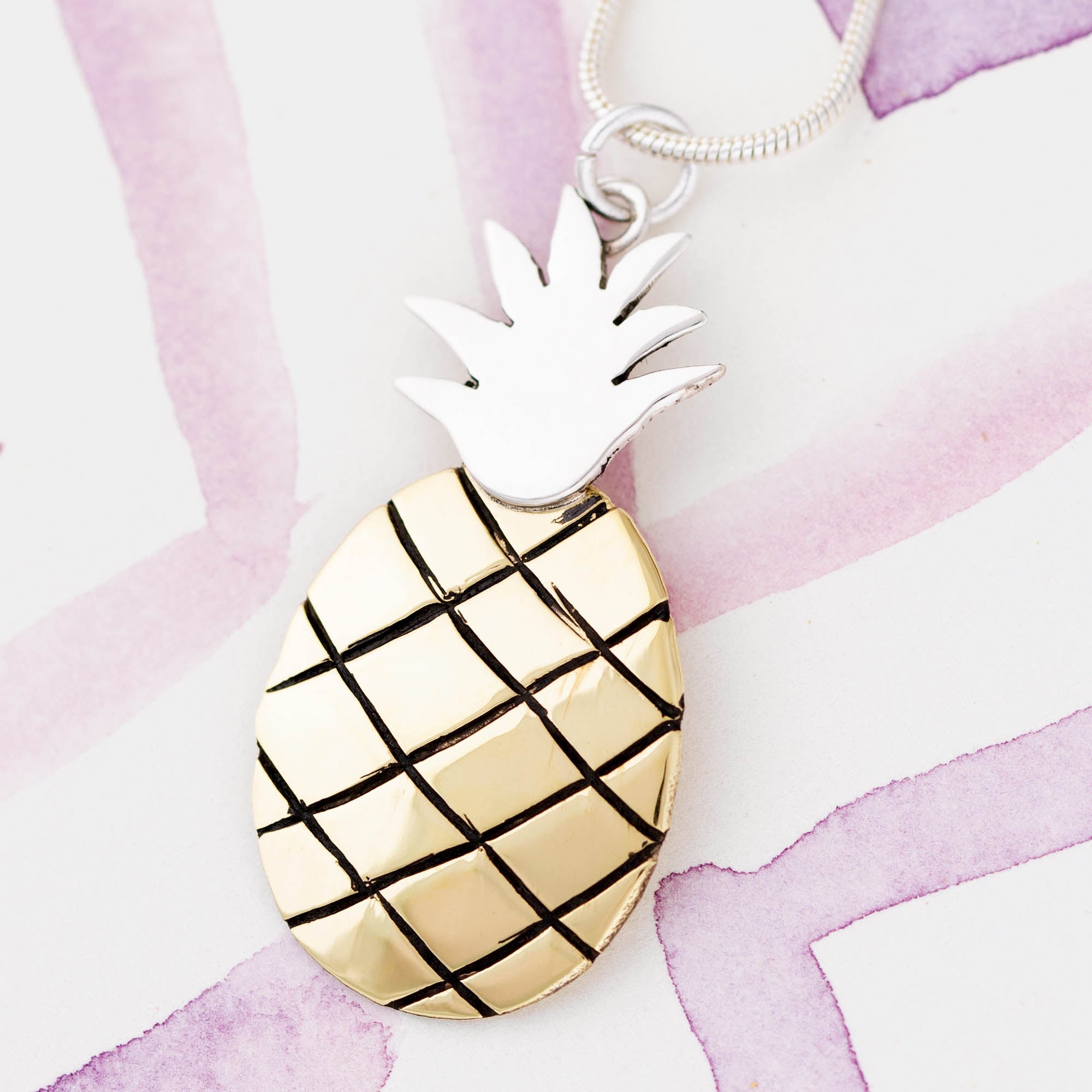 Juicy Pineapple Sterling & Brass Necklace - Pendant Only