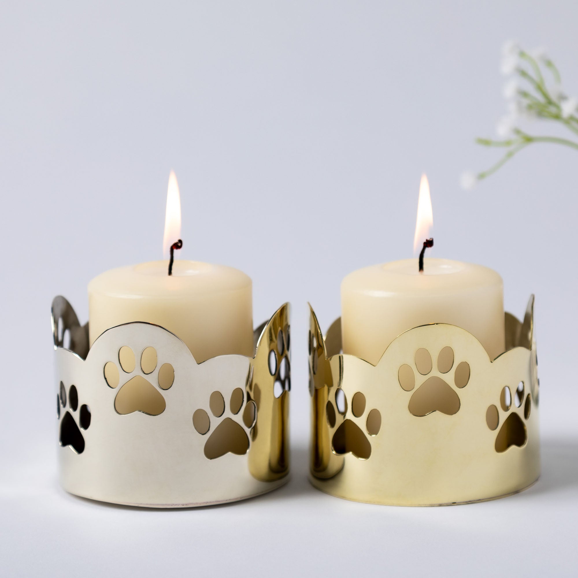 Paw Print Mixed Metal Candle Holder - Brass