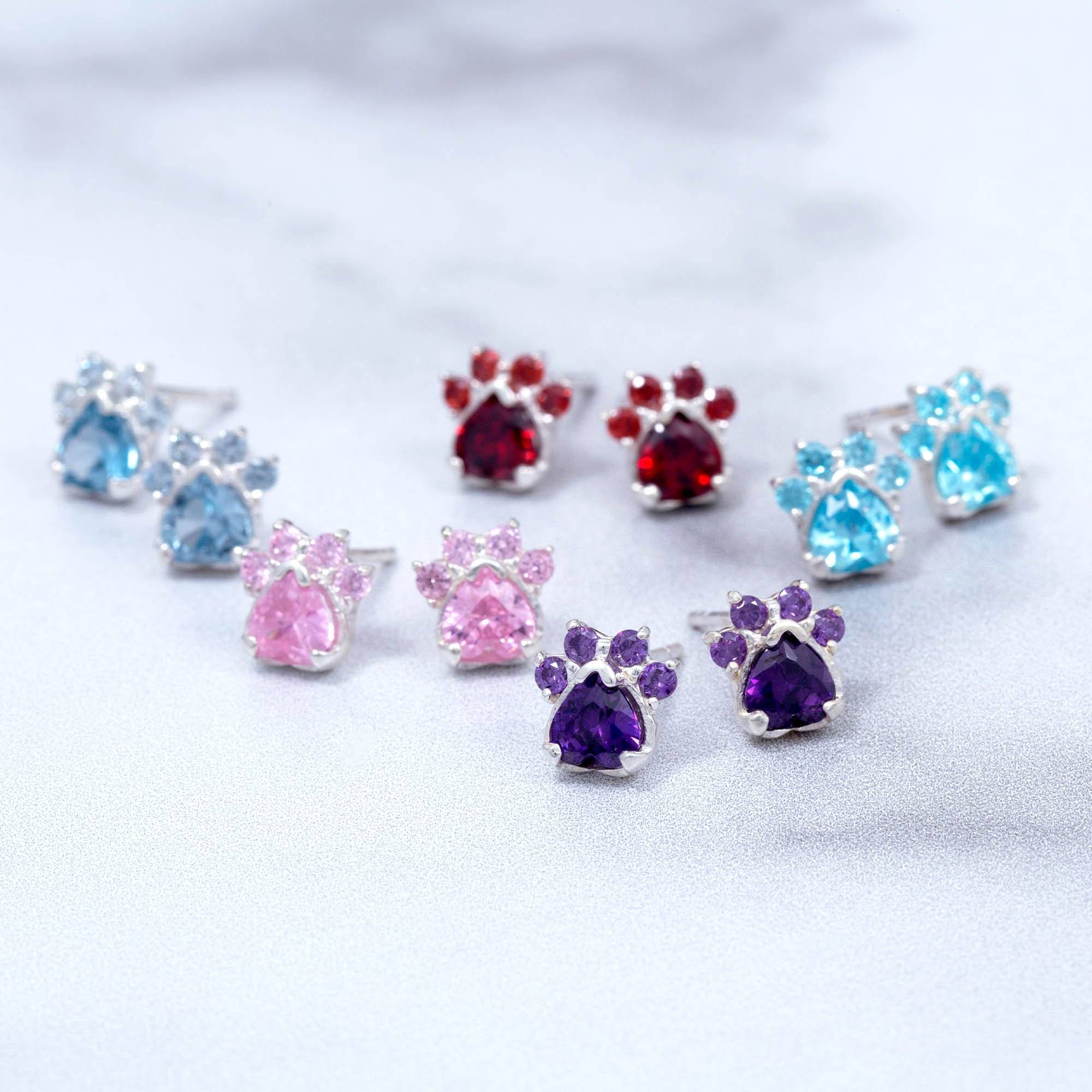 paw print birthstone earrings