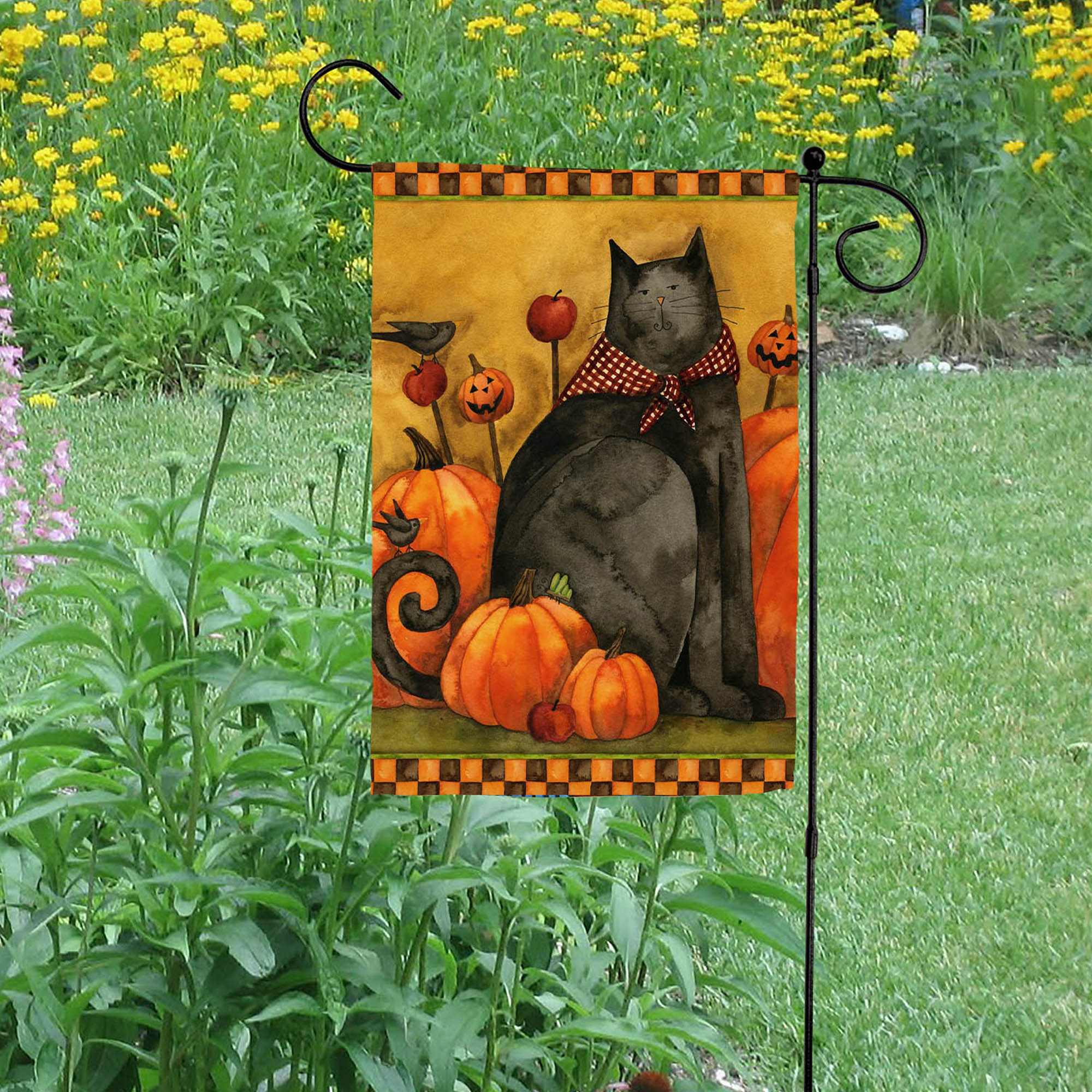 Toland Folk Cat & Pumpkins Garden Flag