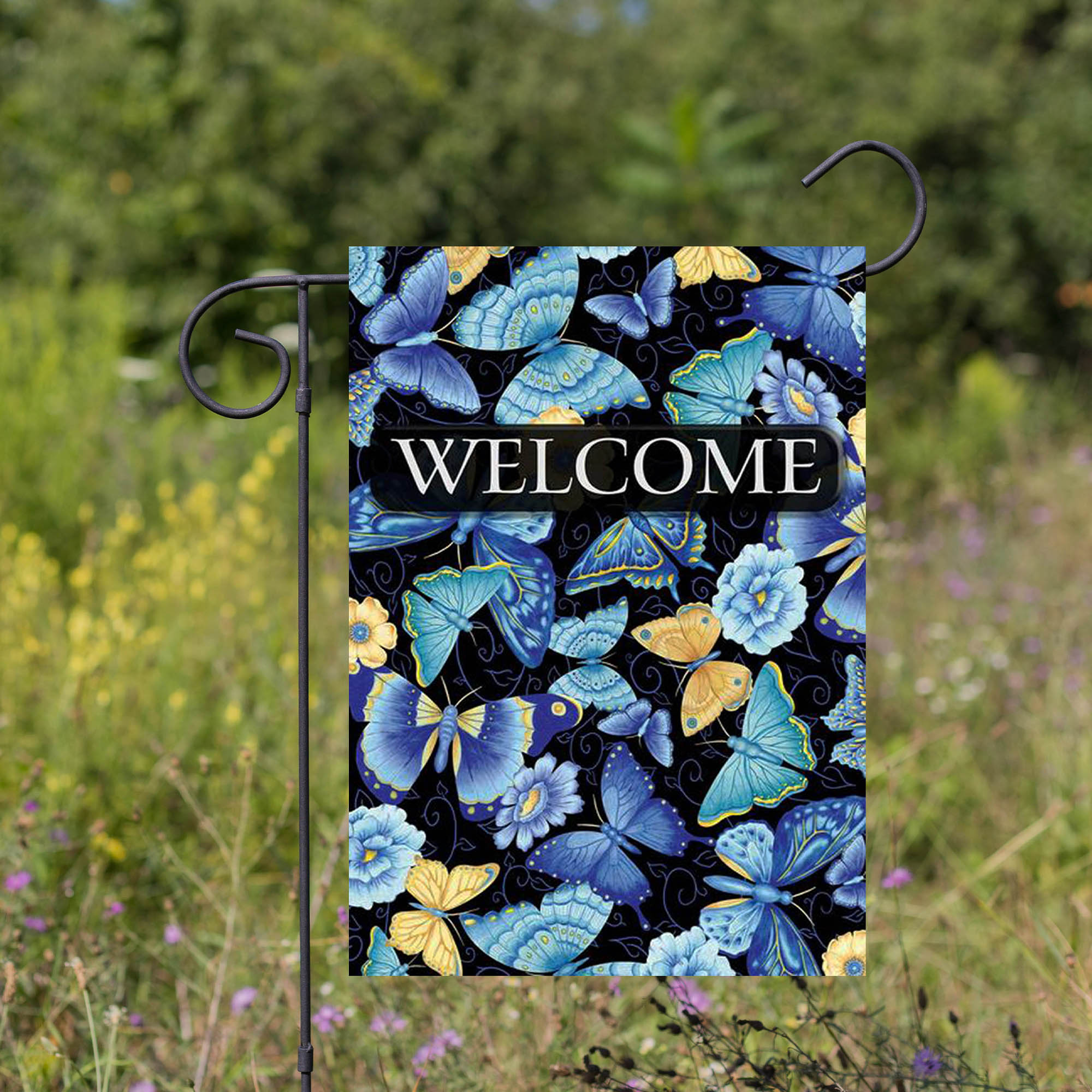 Toland Blue Butterfly Welcome Garden Flag