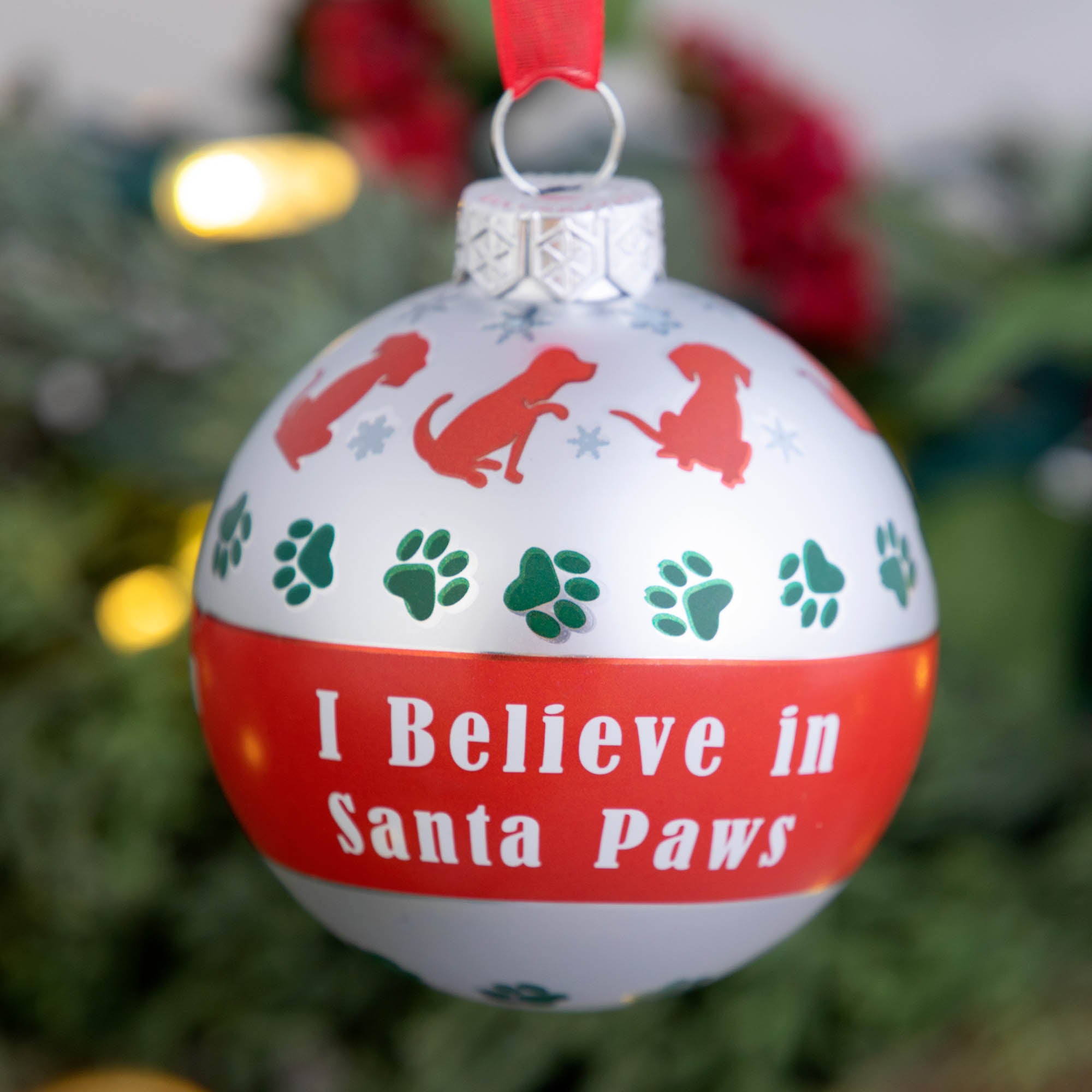 I Believe In Santa Paws Glass Ornament - Dog