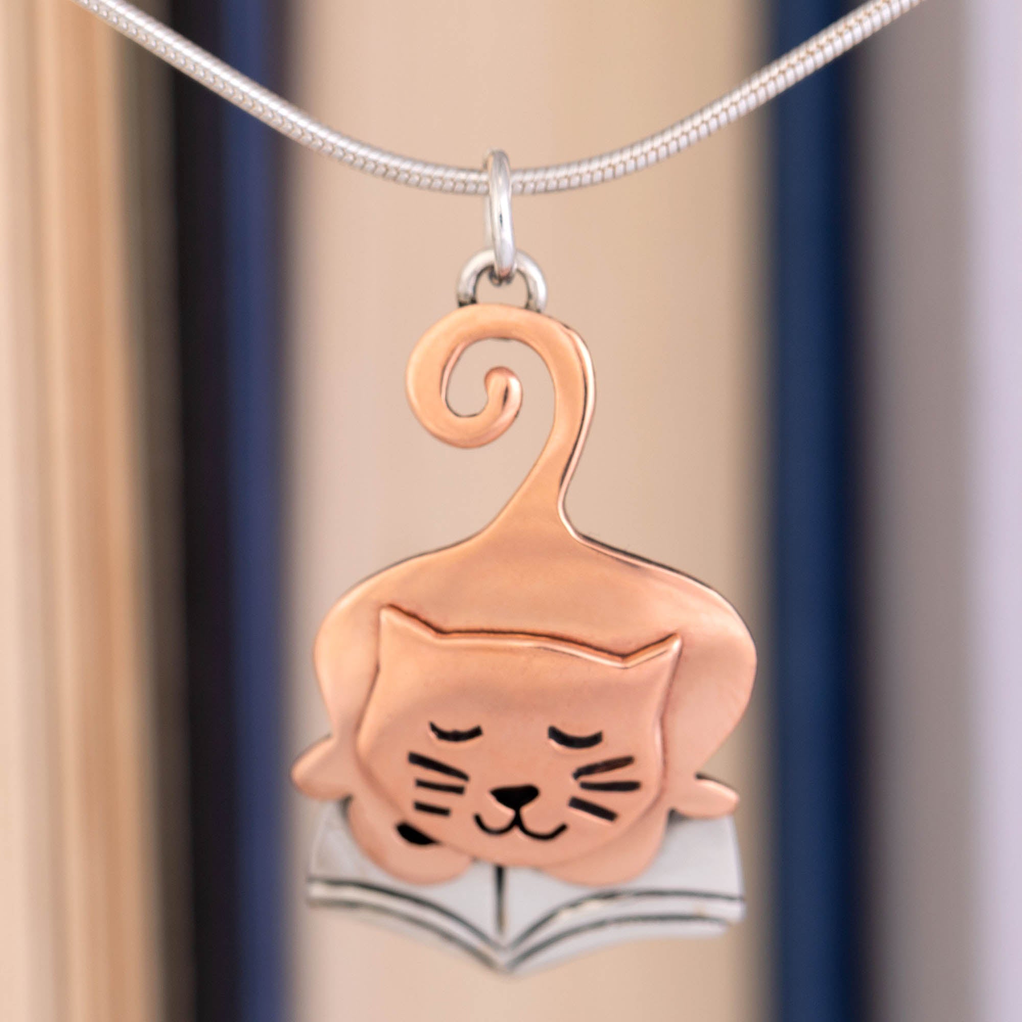 Pet Lover Book Club Sterling Necklace - Cat - With Sterling Cable Chain