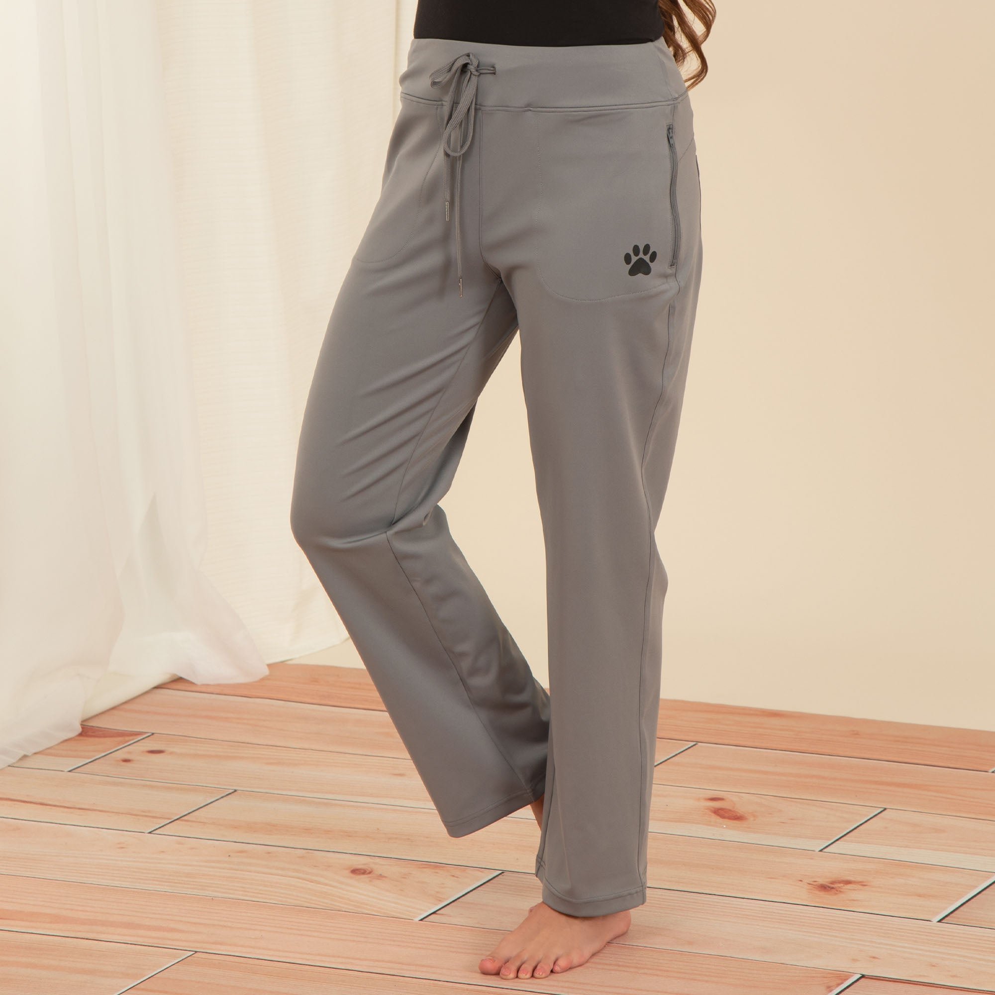 Paw Print Straight Leg Athleisure Pants - Gray - XL