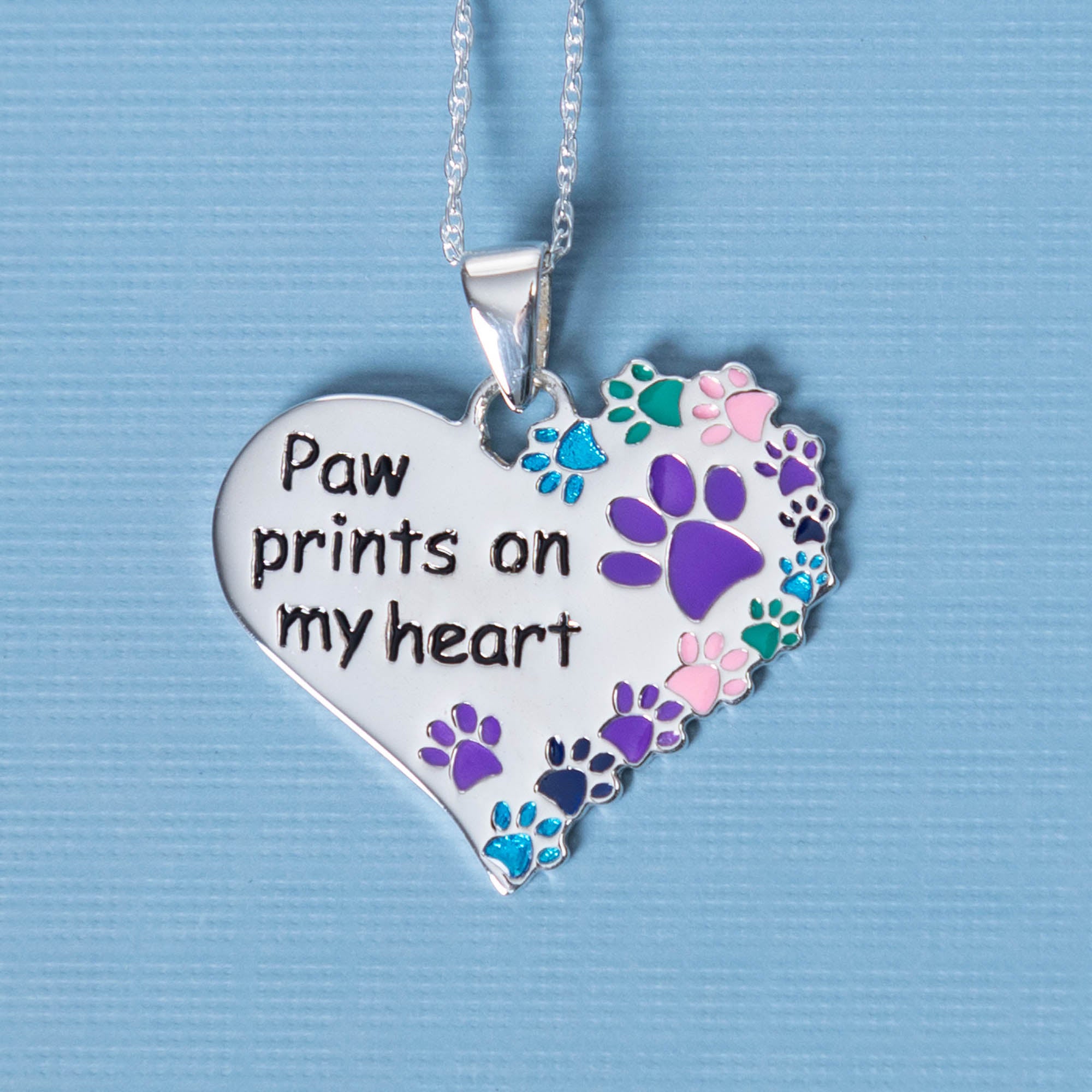 Paw Prints On My Heart Sterling Necklace - With Snake Chain