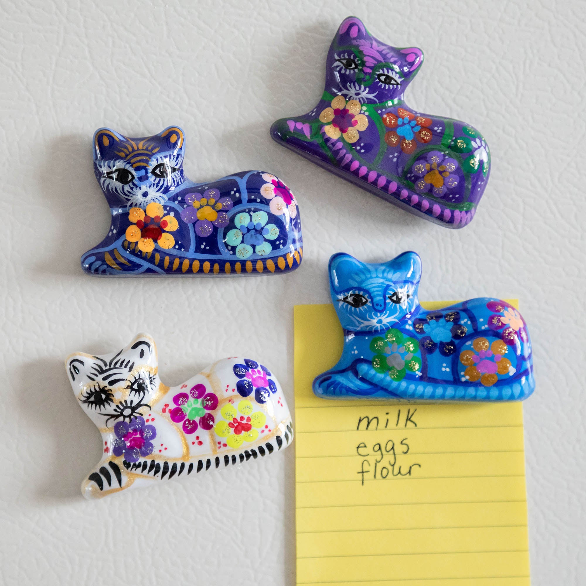 Hand-Painted Ceramic Cat Magnet - Dark Blue