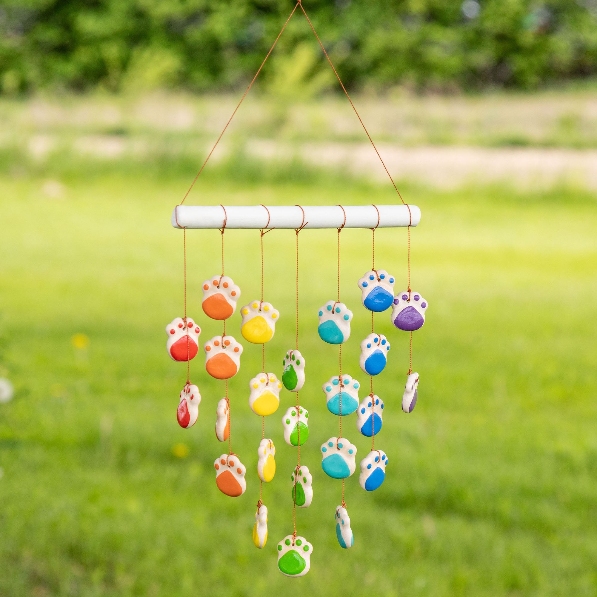 Life Is A Rainbow Paw Print Ceramic Wind Chime