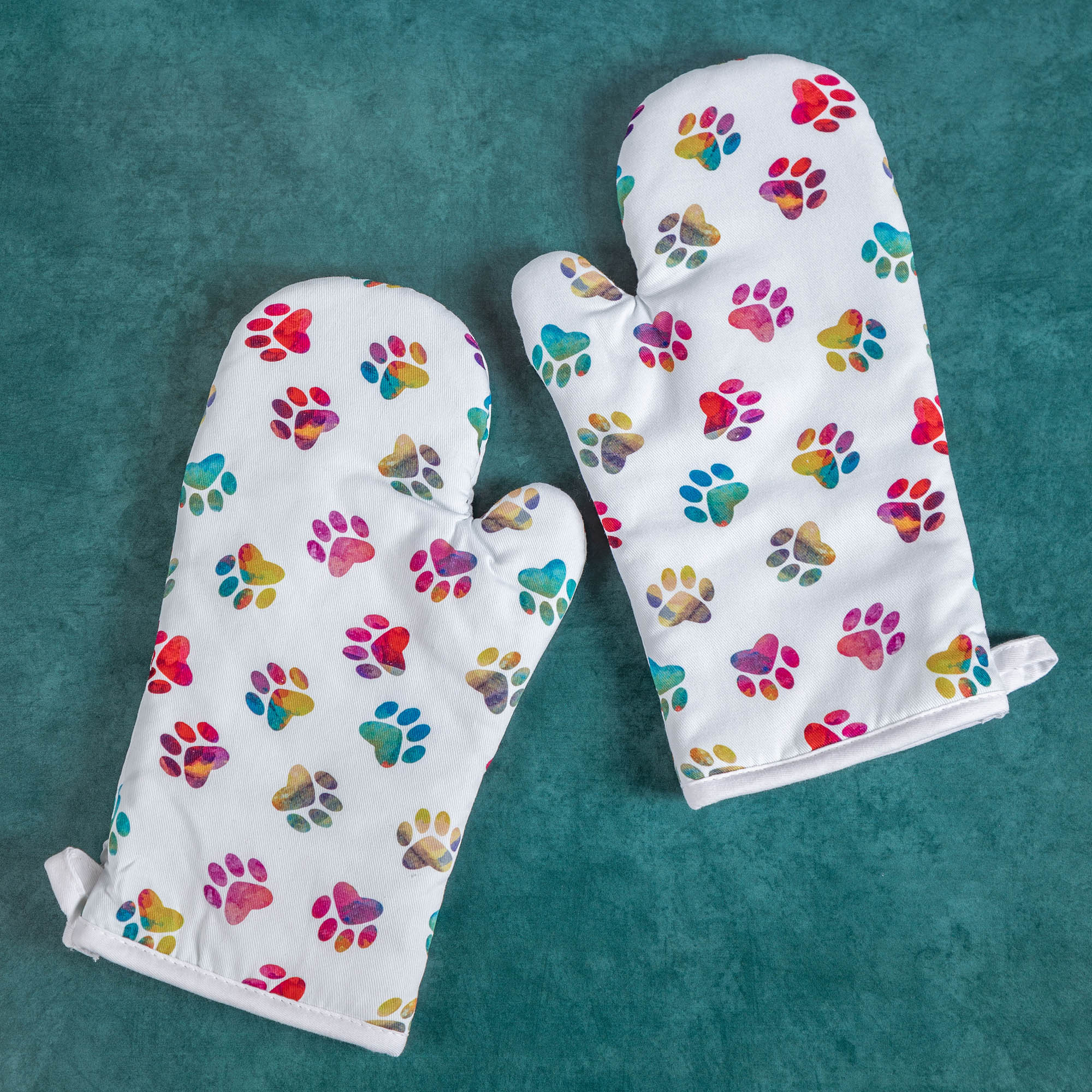 Rainbow Ombre Paws Kitchen Linens - Oven Mitts - Set Of 2 - White
