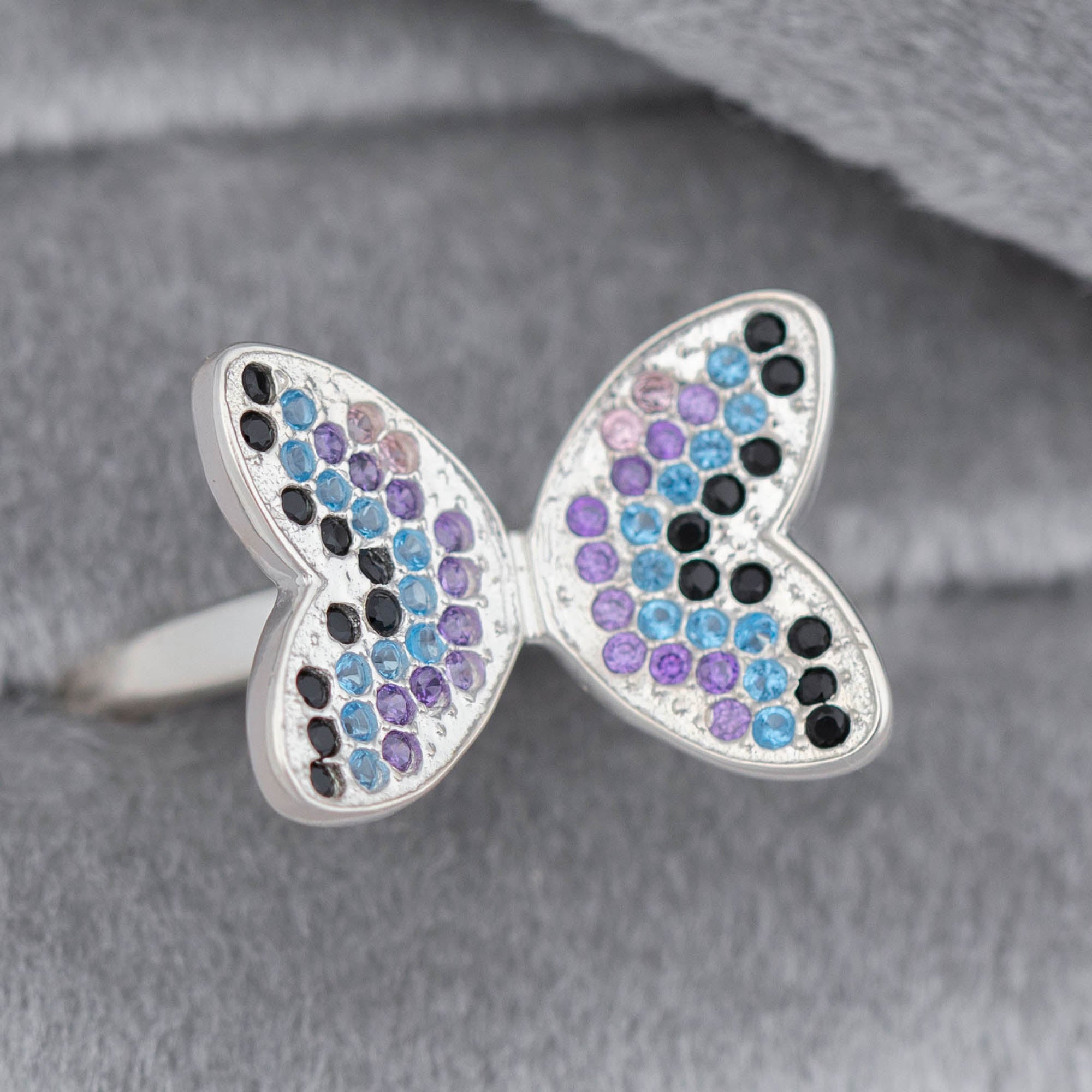 Sparkle Butterfly Sterling & Crystal Ring - 10