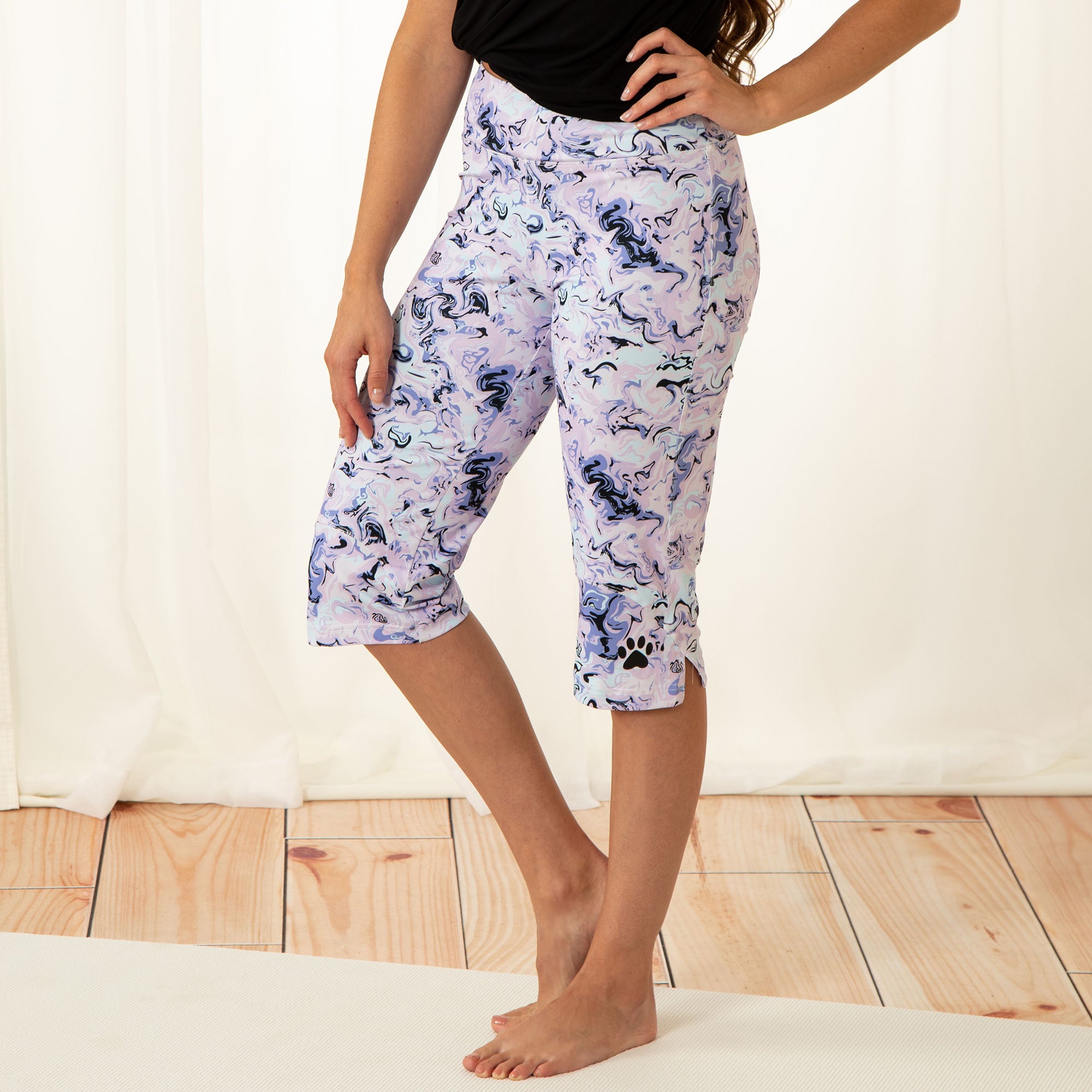 Yoga Paw Print Cross Over Separates - Marble - Capri - S