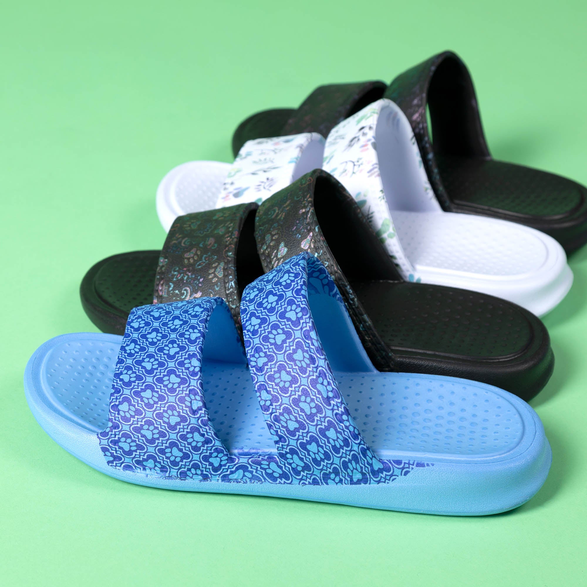 Women's Paw Print Two-Strap Slide Sandals - Lattice Paws - 10